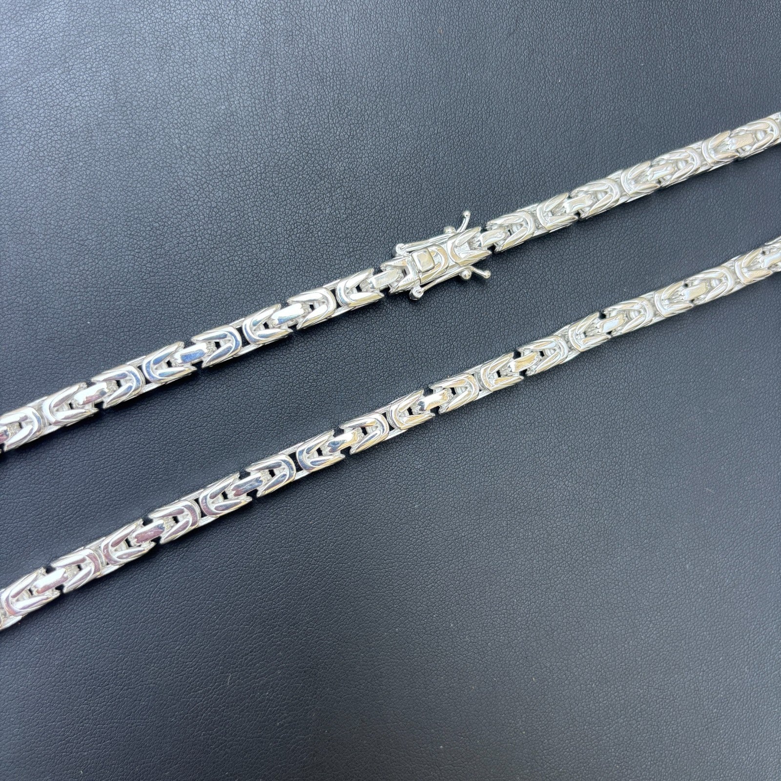 925 Sterling Silver 6mm Byzantine W. Box Clasp Chain Necklace