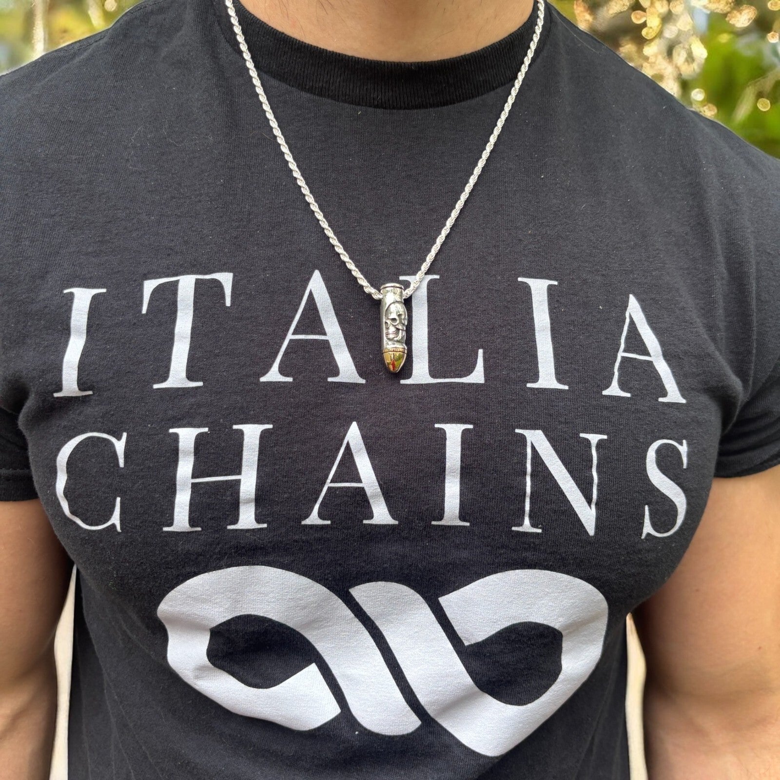 925 Sterling Silver Bullet W. Skull Pendant