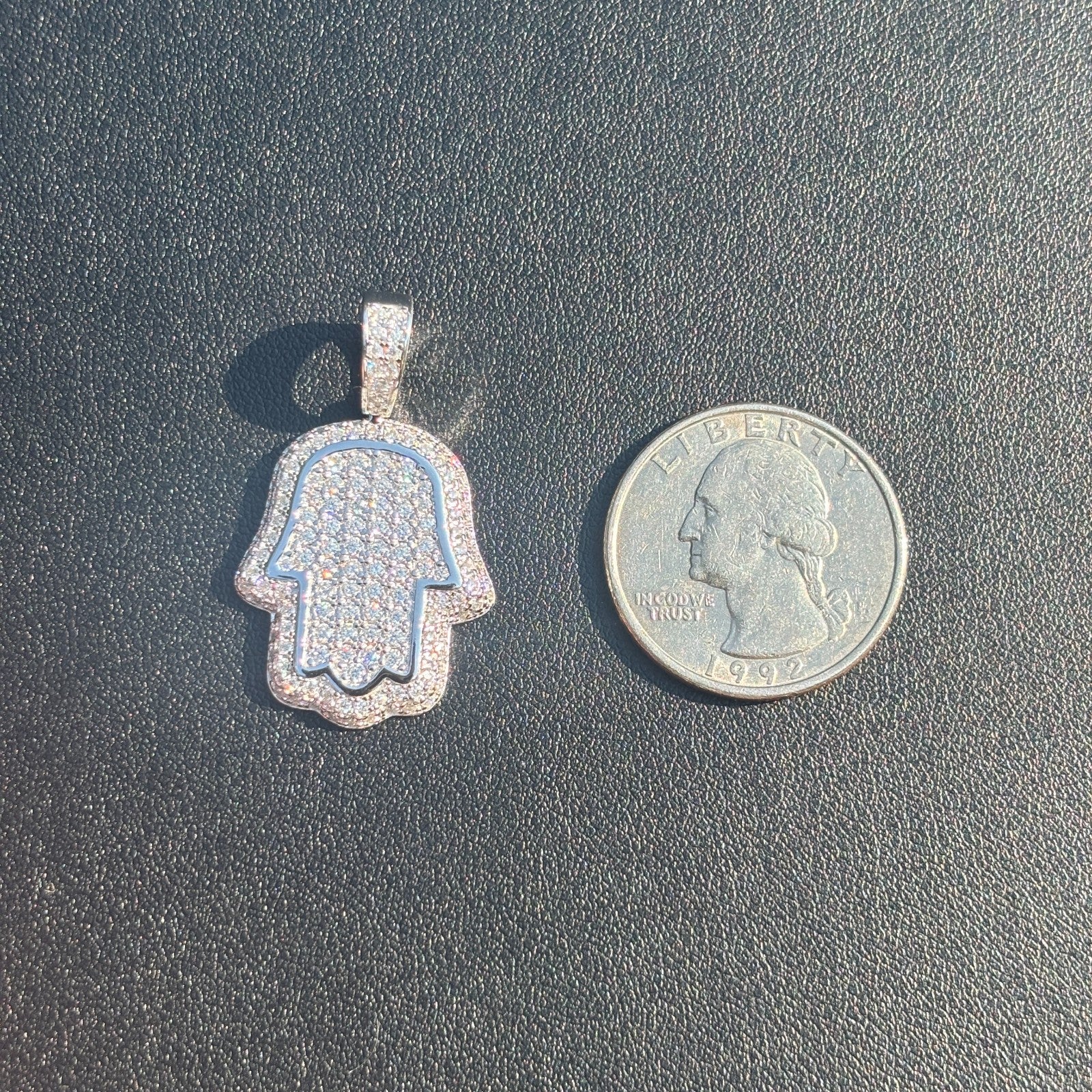 925 Sterling Silver Fully Iced Out Hamsa Pendant With Moissanite - Small