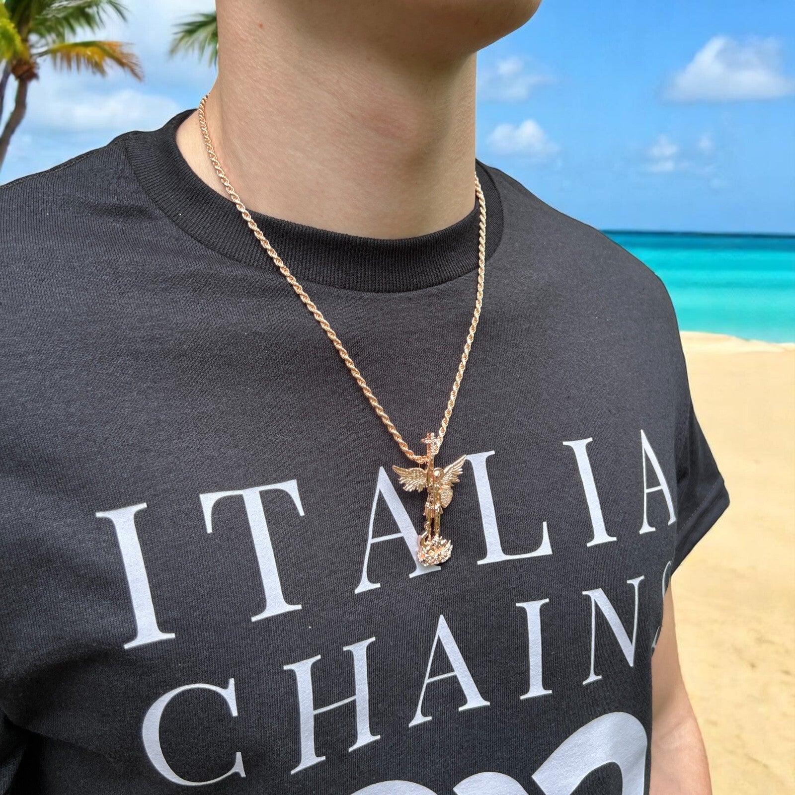 925 Sterling Silver St Michael Pendant With Moissanite - Medium