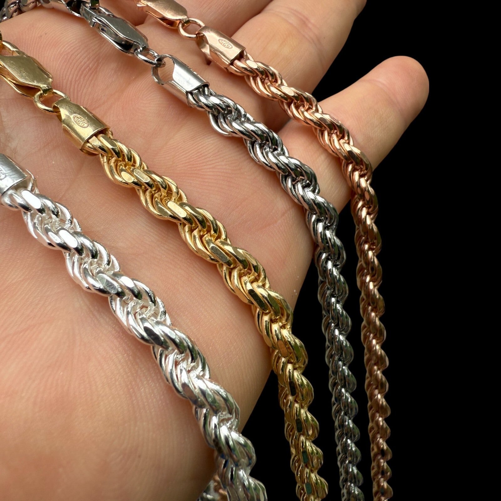 925 Sterling Silver 6mm Diamond Cut Rope Chain Necklace