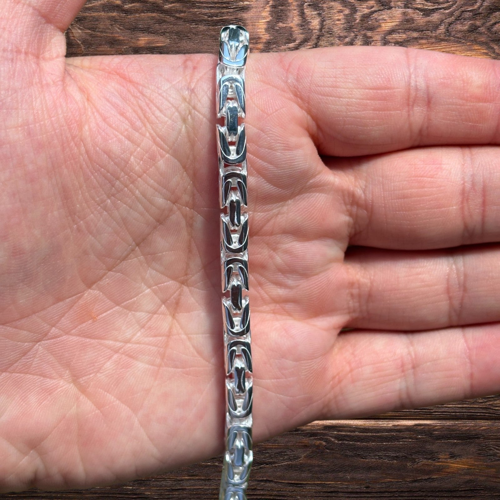 925 Sterling Silver 6mm Byzantine W. Box Clasp Chain Necklace
