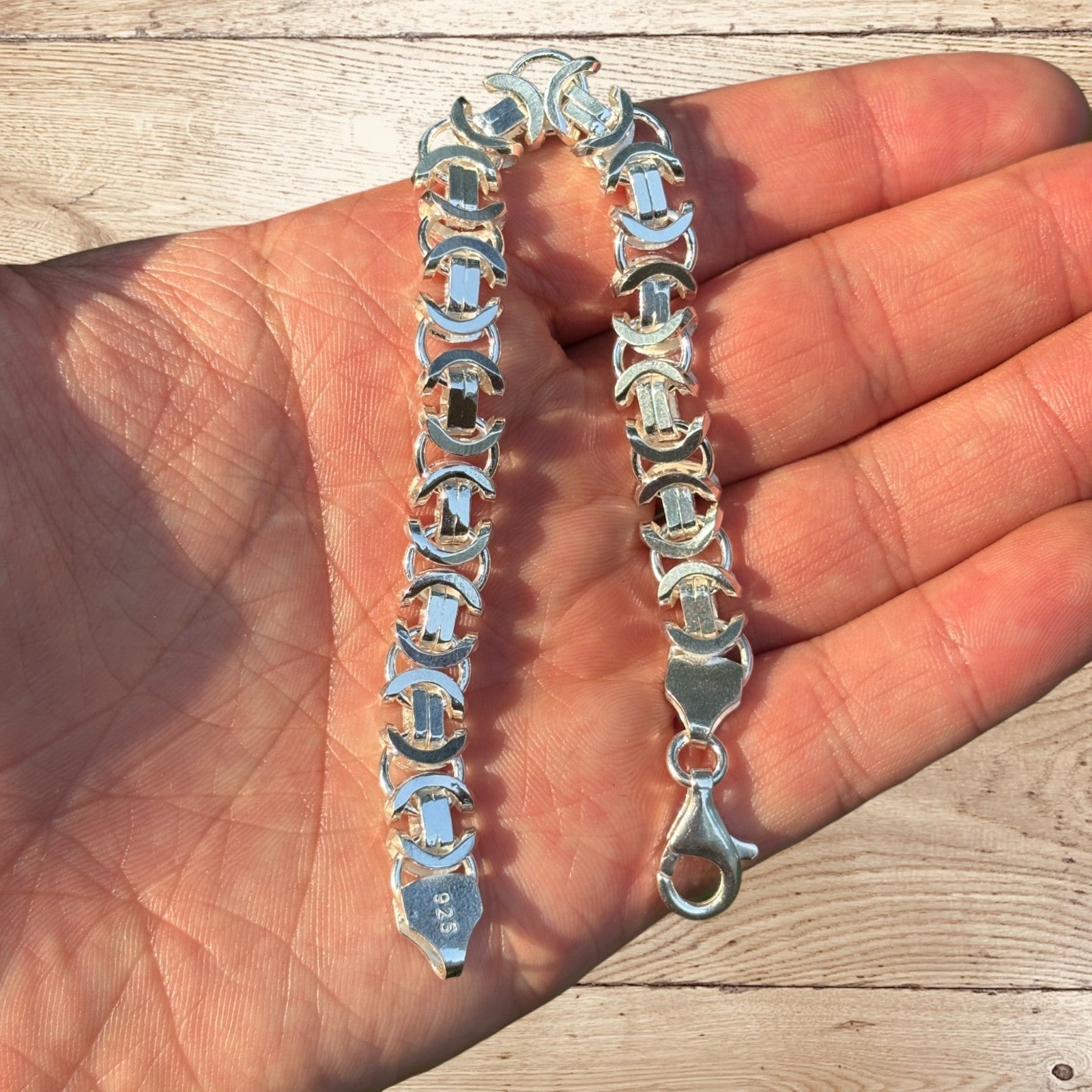 925 Sterling Silver 10mm Flat Byzantine Bracelet