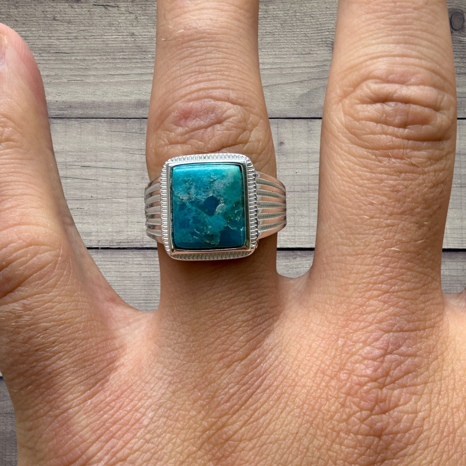 925 Sterling Silver Square Blue Turquoise Ring