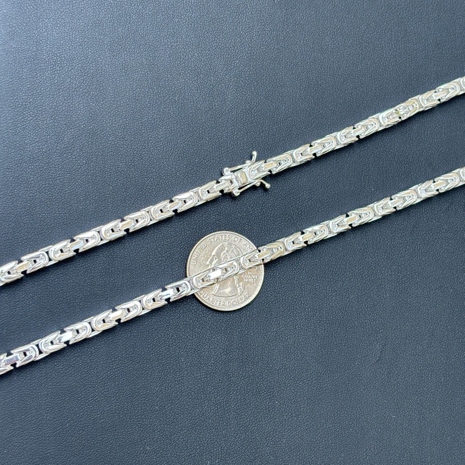 925 Sterling Silver 5mm Byzantine W. Box Clasp Chain Necklace