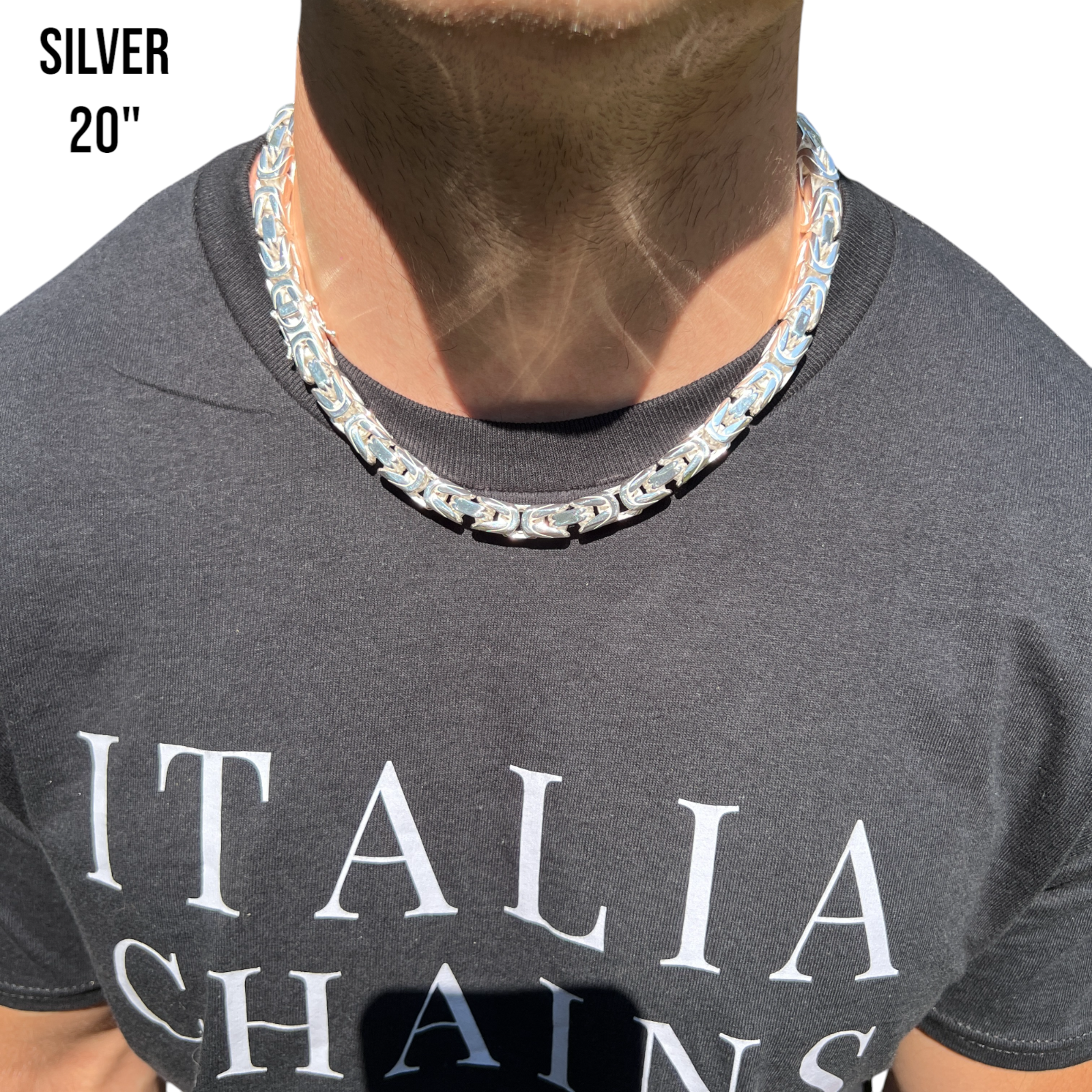 925 Sterling Silver 10mm Byzantine W. Box Clasp Chain Necklace