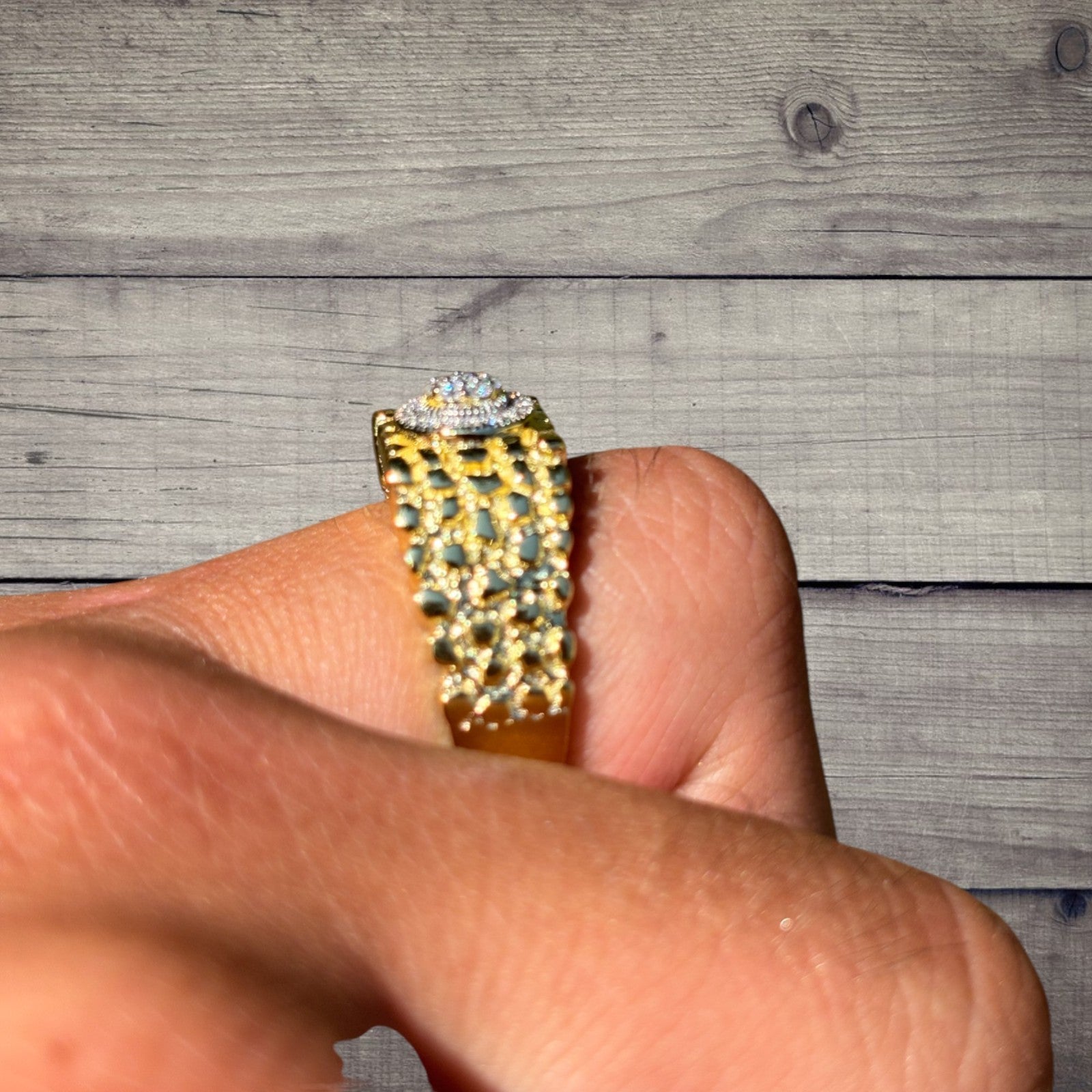 925 Sterling Silver Nugget Crown Ring With Moissanite