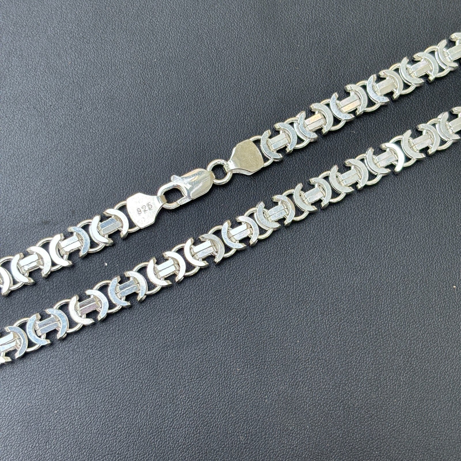 925 Sterling Silver 8mm Flat Byzantine Chain Necklace