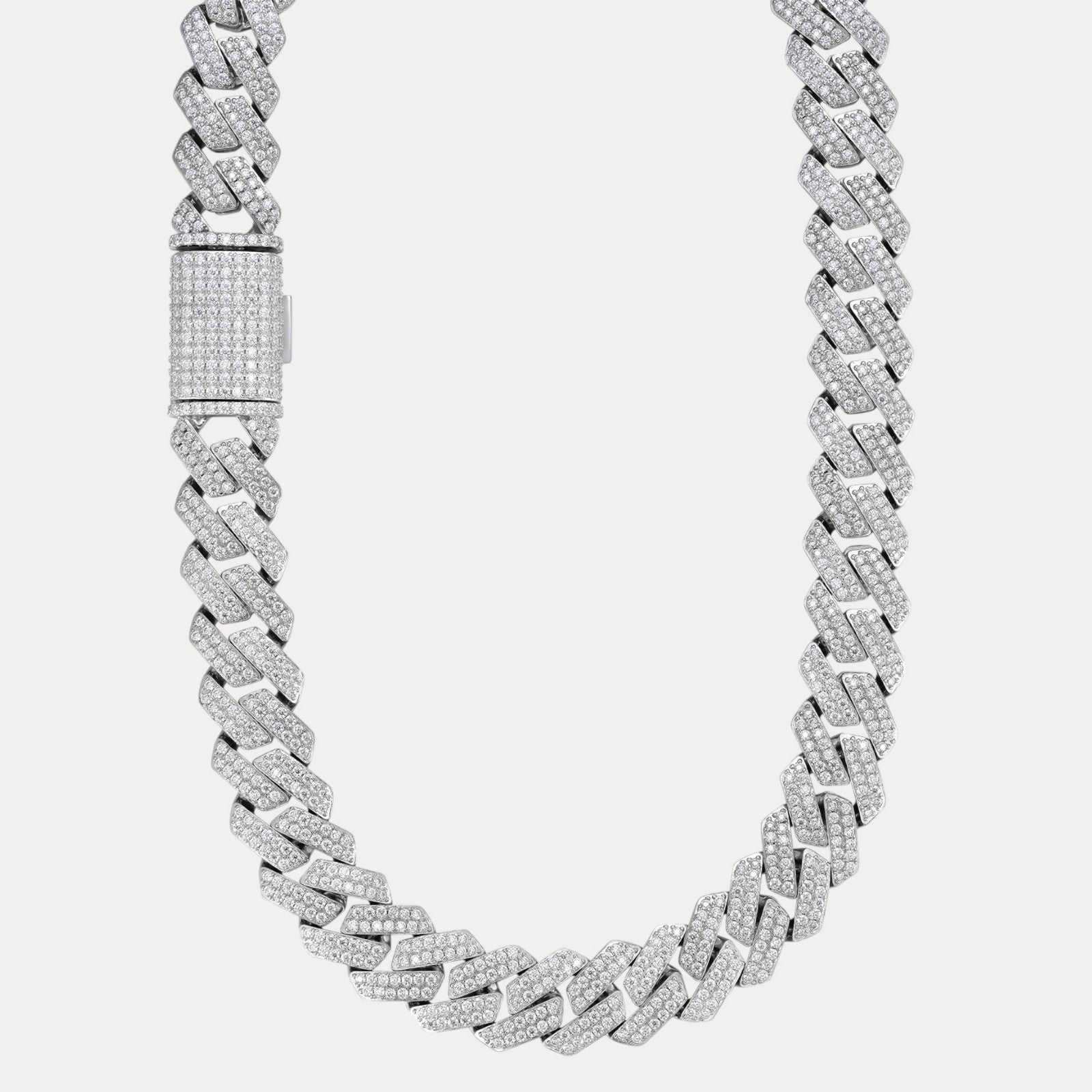 925 Sterling Silver 20mm Moissanite Miami Cuban Prong Chain Necklace