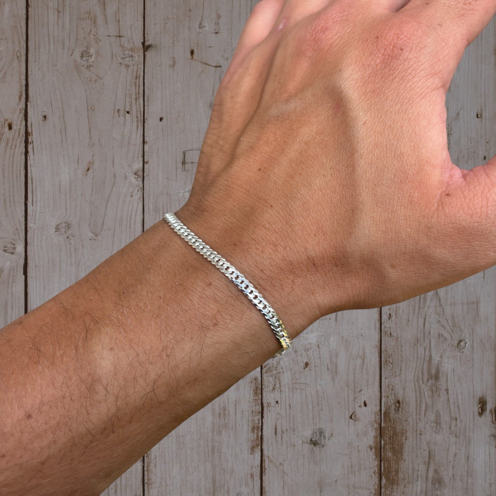 925 Sterling Silver 3.5mm Double Curb Bracelet