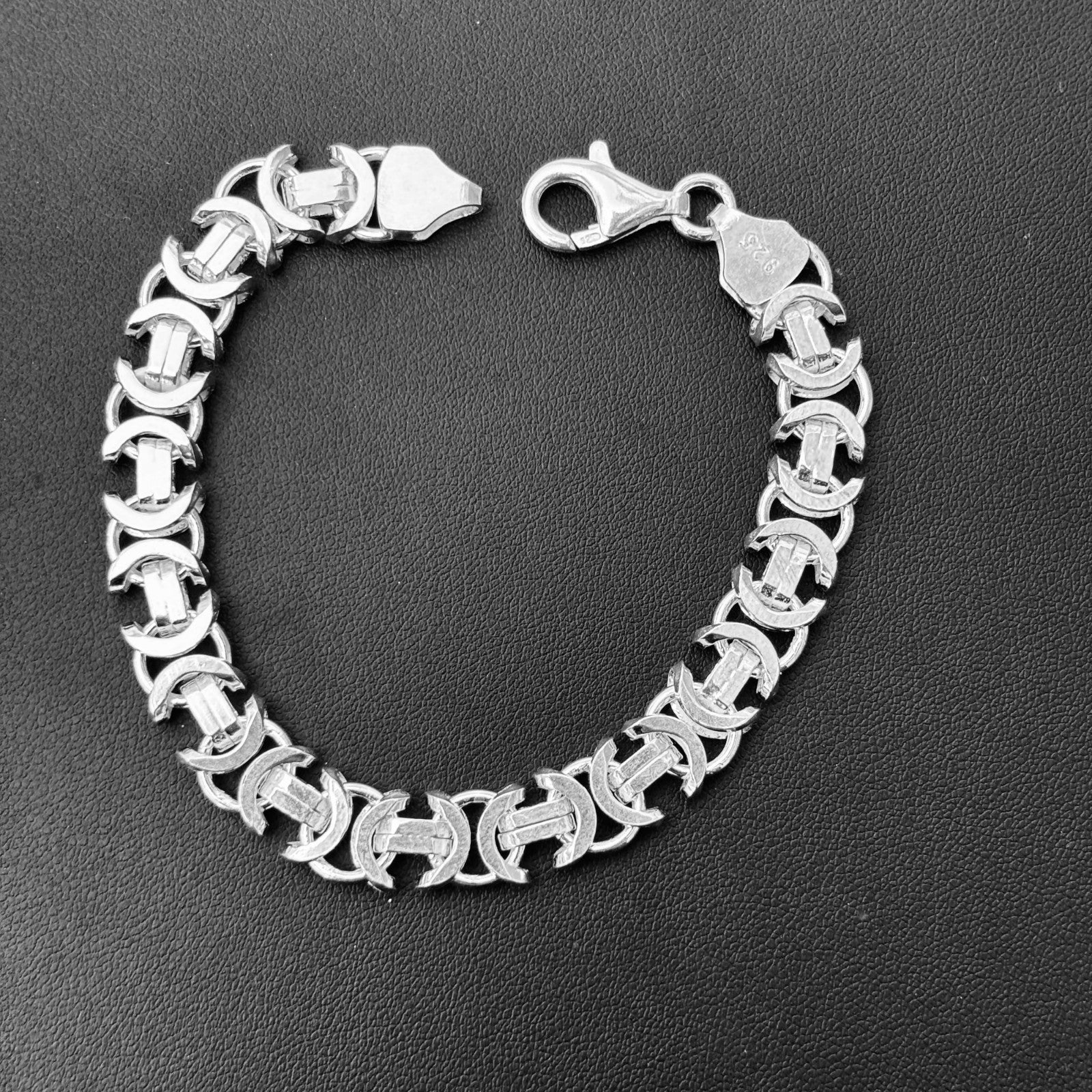 925 Sterling Silver 10mm Flat Byzantine Bracelet