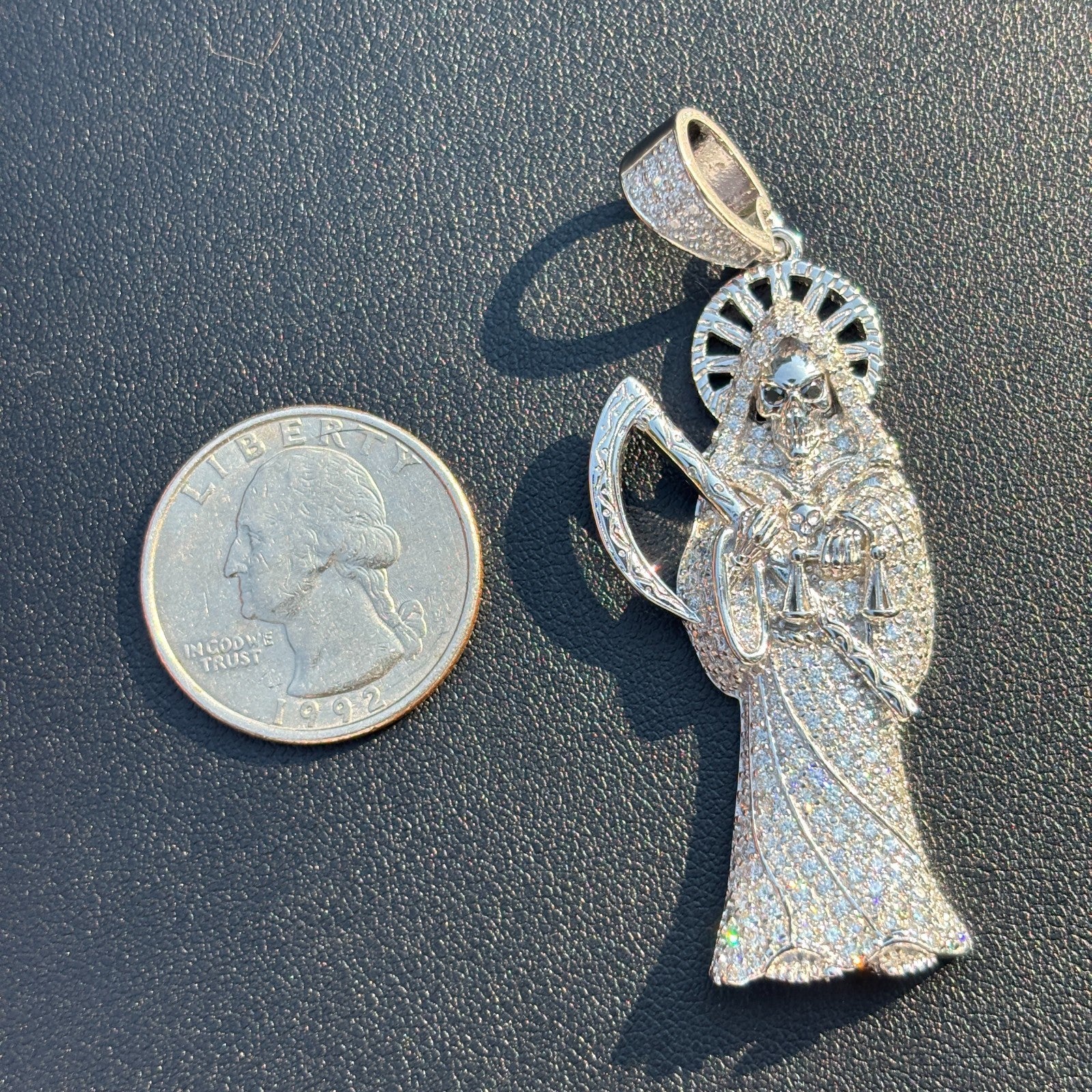 925 Sterling Silver Grim Reaper Pendant With Moissanite