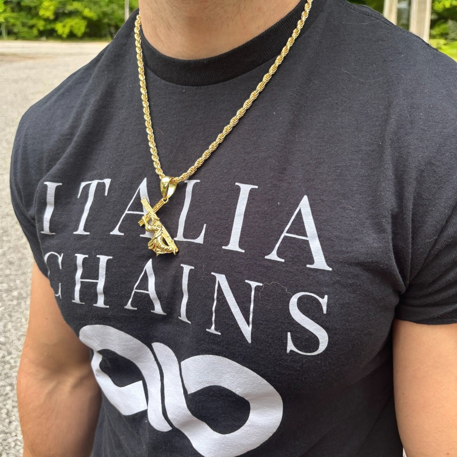 925 Sterling Silver Jesus Carrying Cross Pendant - Medium