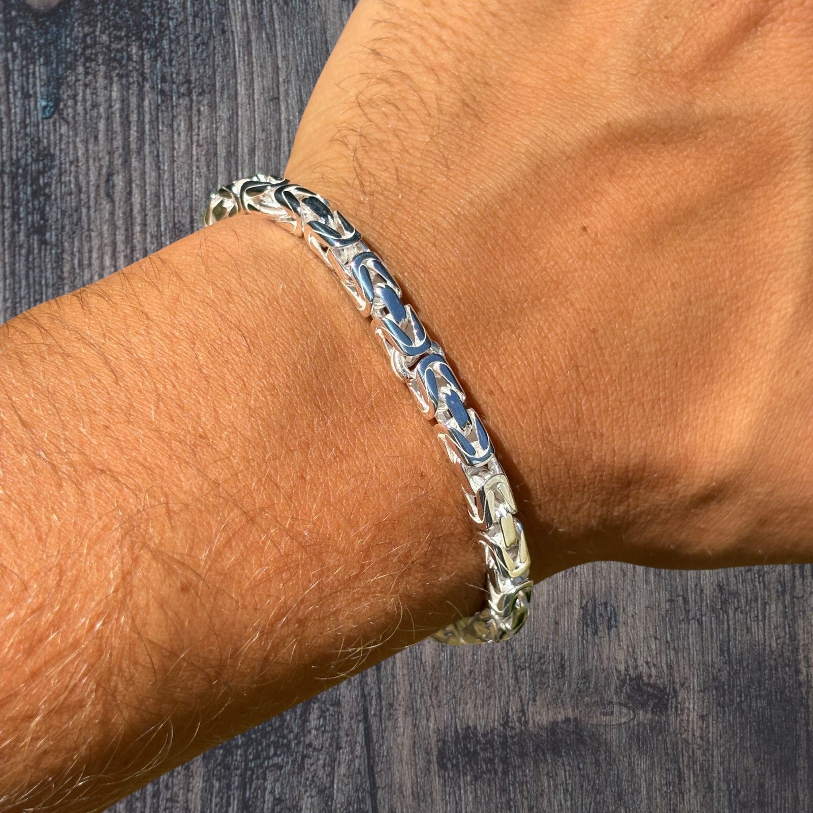 925 Sterling Silver 5mm Byzantine W. Box Clasp Bracelet