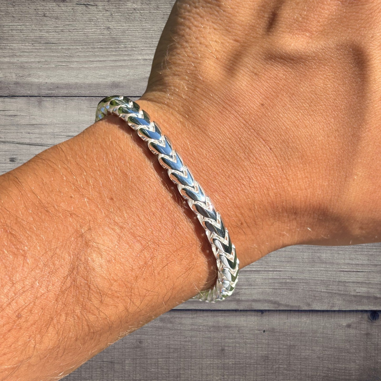 925 Sterling Silver 6mm Rounded Franco Bracelet W. Box Clasp