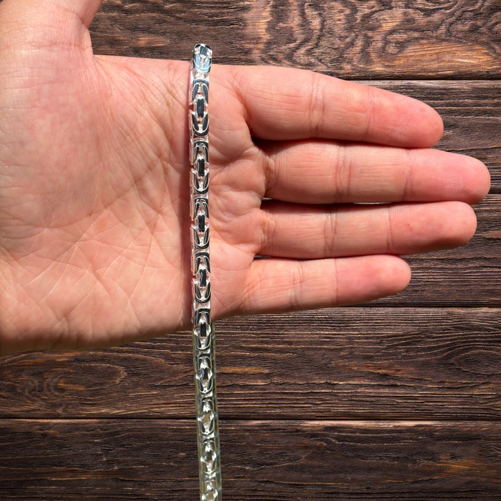 925 Sterling Silver 6mm Byzantine W. Box Clasp Chain Necklace