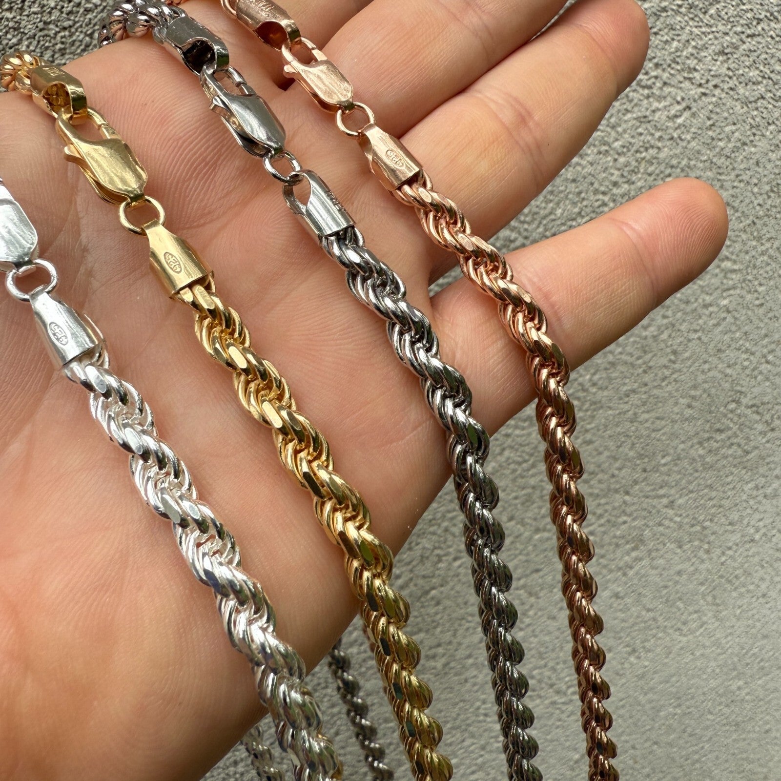 925 Sterling Silver 6mm Diamond Cut Rope Chain Necklace