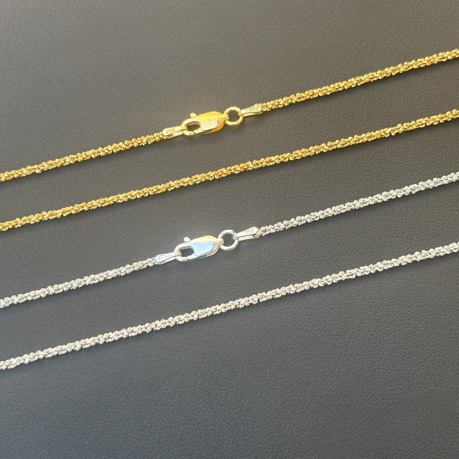 925 Sterling Silver 2mm Sparkle Rock Chain Necklace