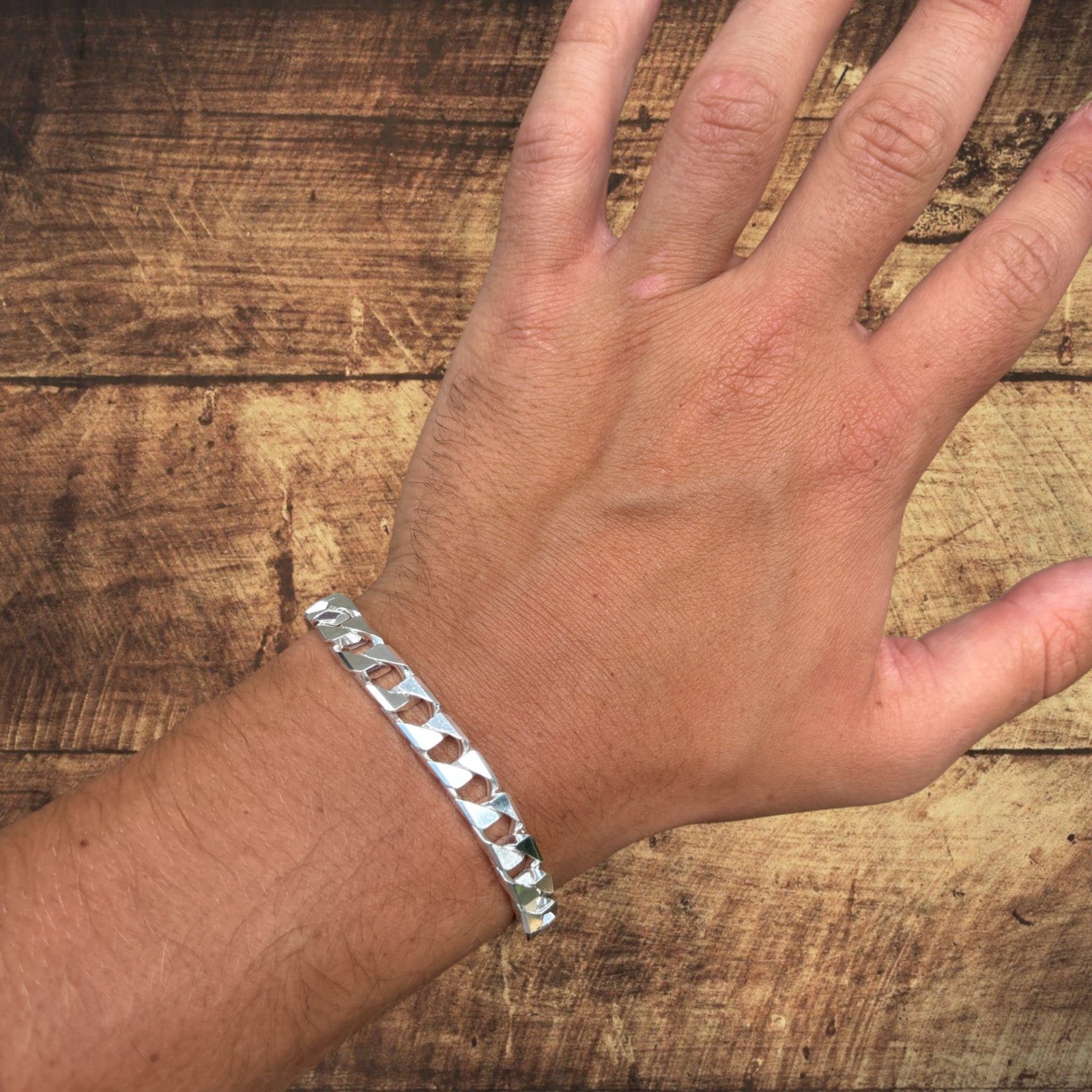 925 Sterling Silver 8mm Square Curb Bracelet