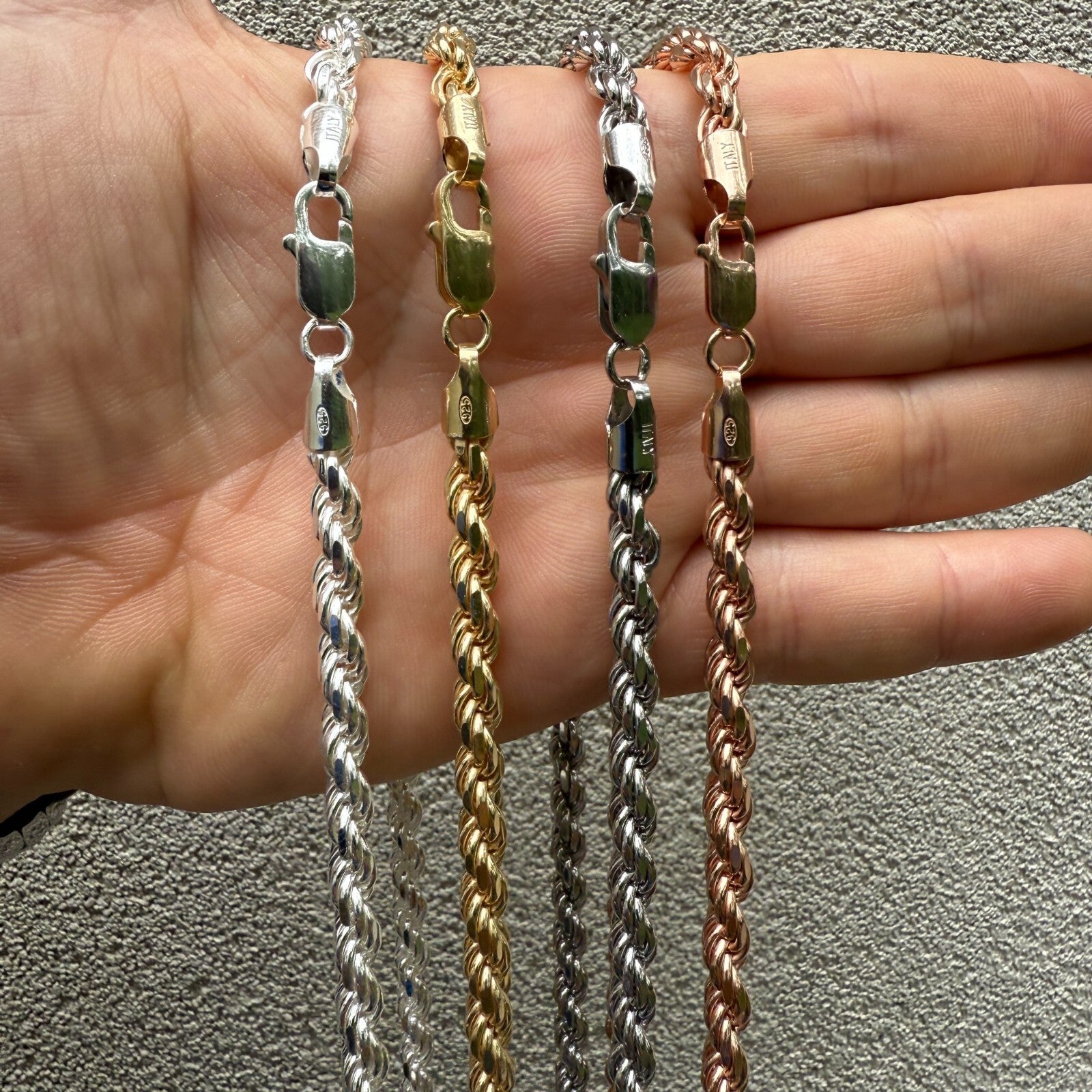 925 Sterling Silver 6mm Diamond Cut Rope Chain Necklace