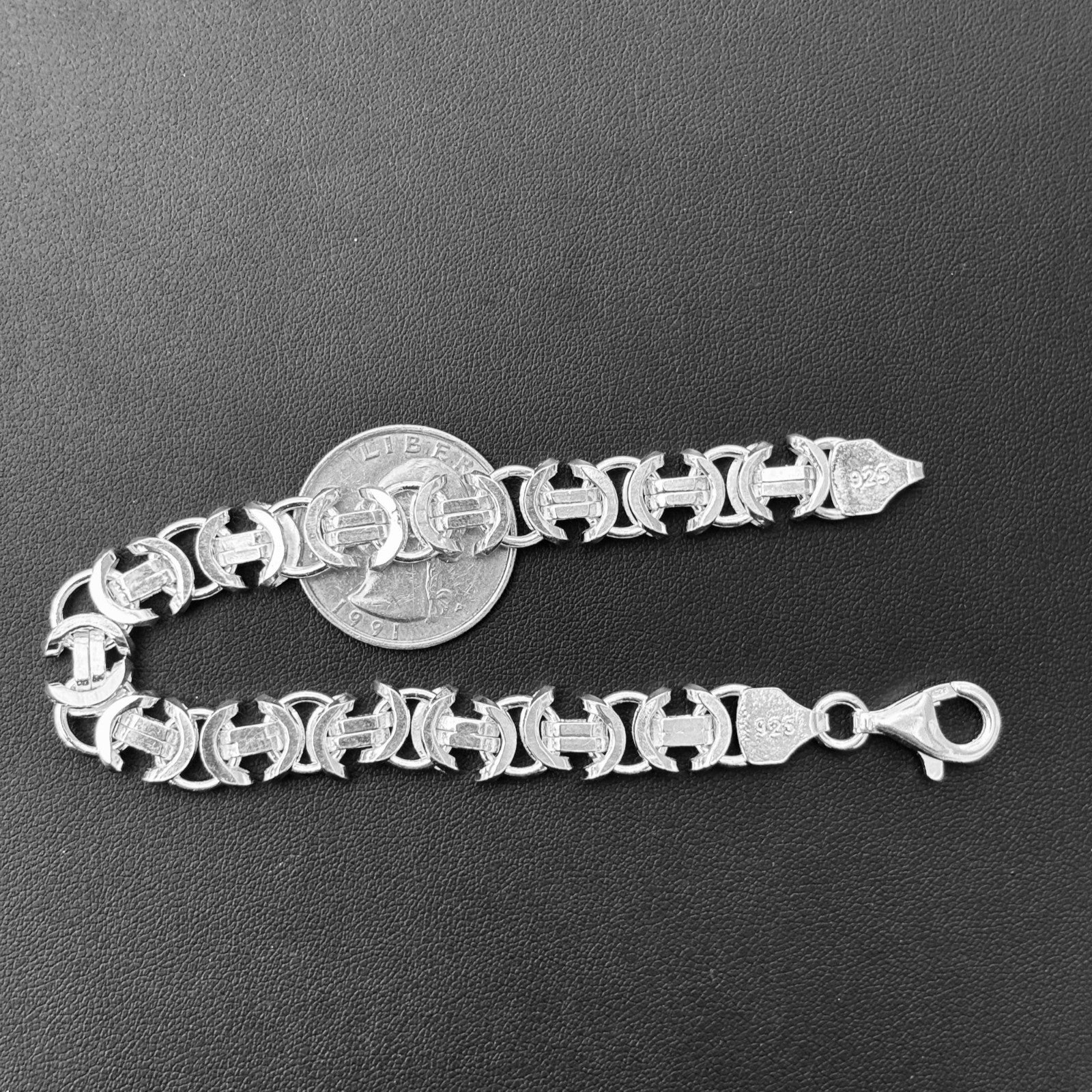 925 Sterling Silver 10mm Flat Byzantine Bracelet