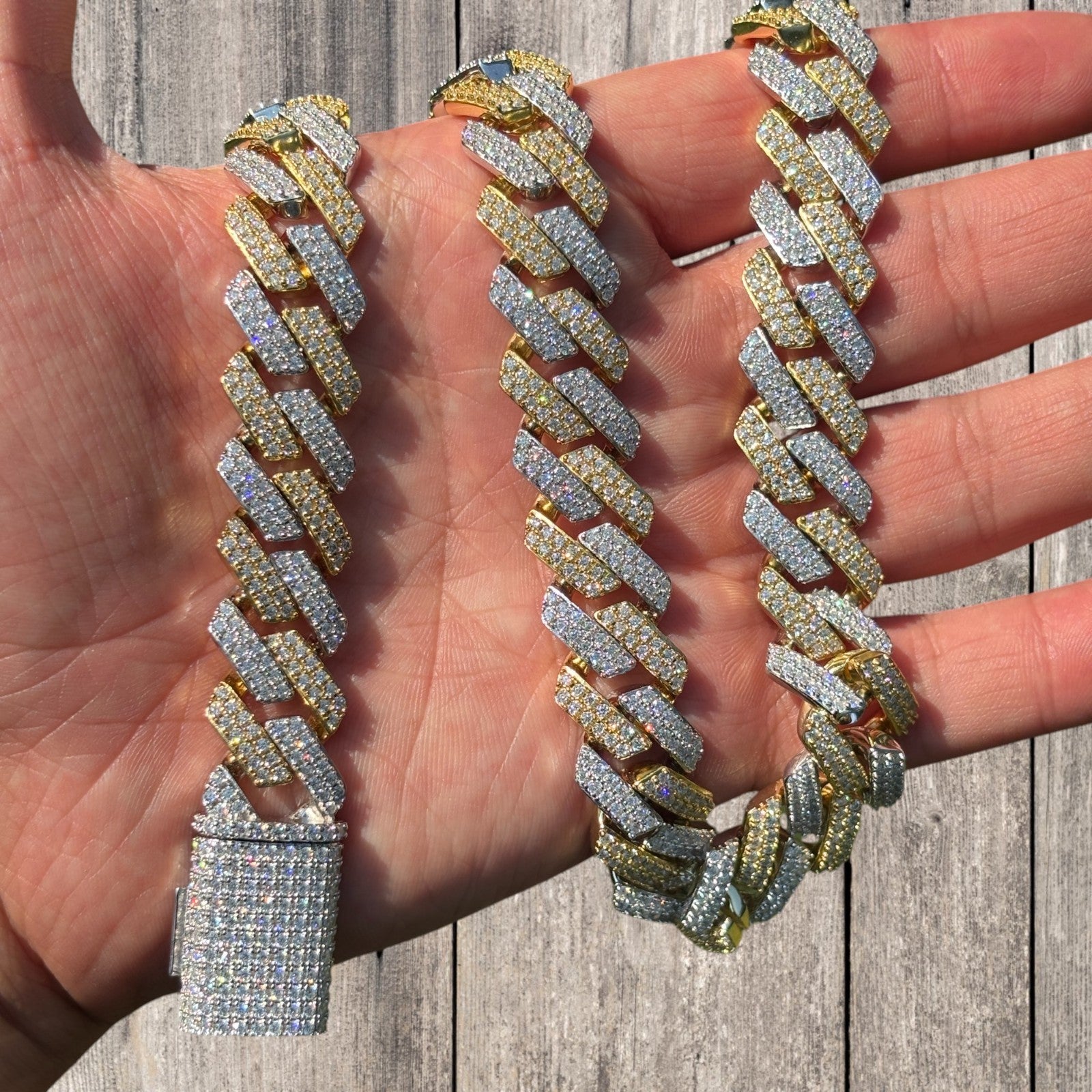 925 Sterling Silver 16mm Moissanite Miami Cuban Prong Chain Necklace