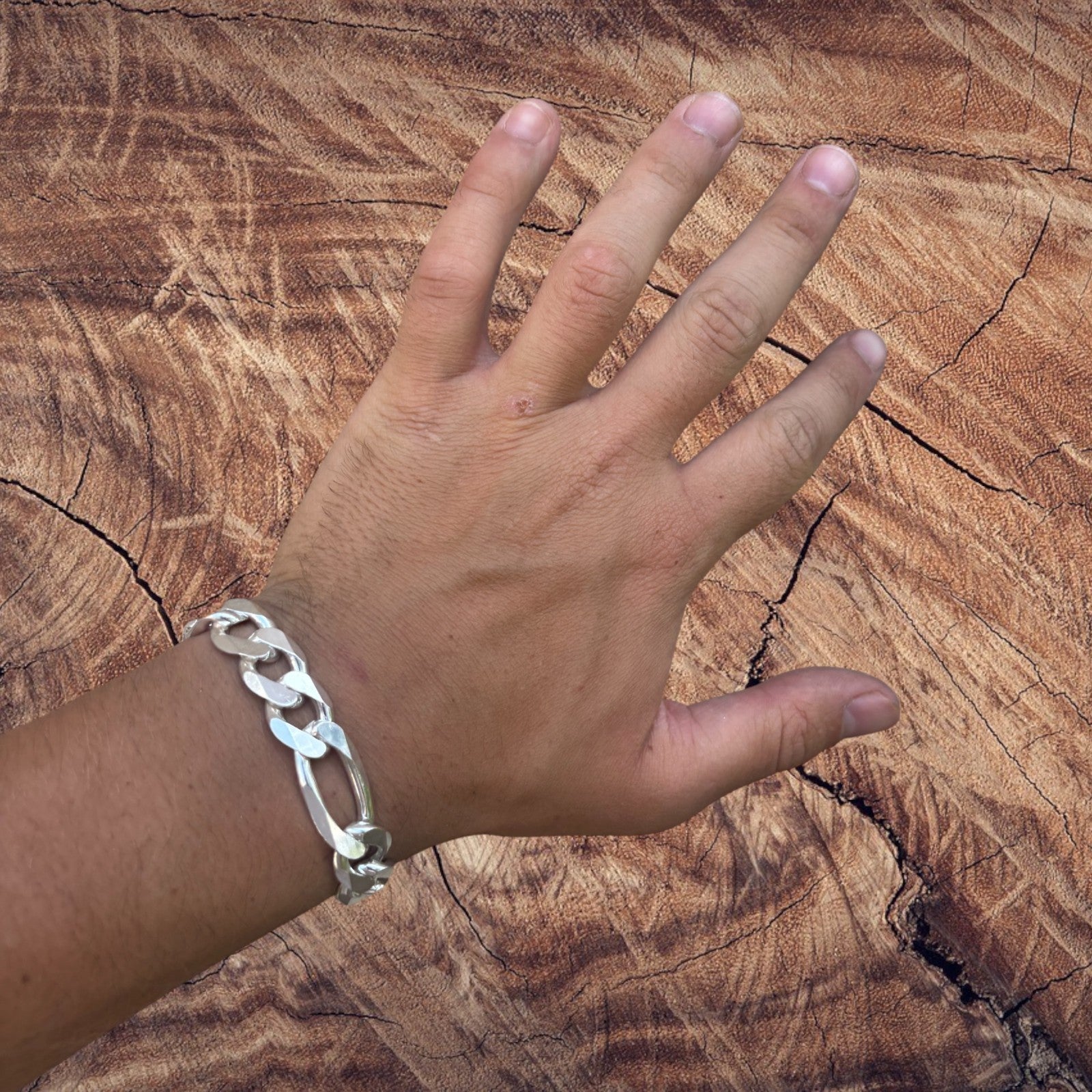 925 Sterling Silver 13mm Figaro Bracelet