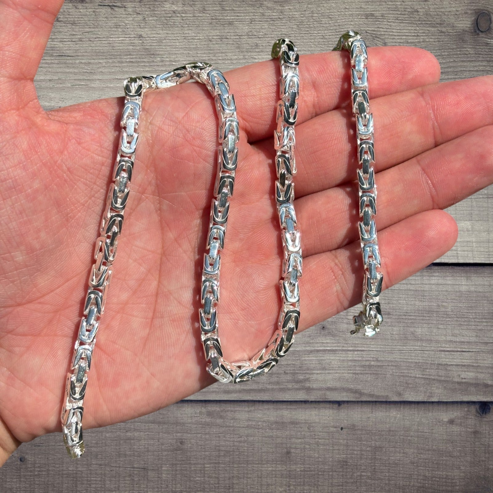 925 Sterling Silver 5mm Byzantine W. Box Clasp Chain Necklace