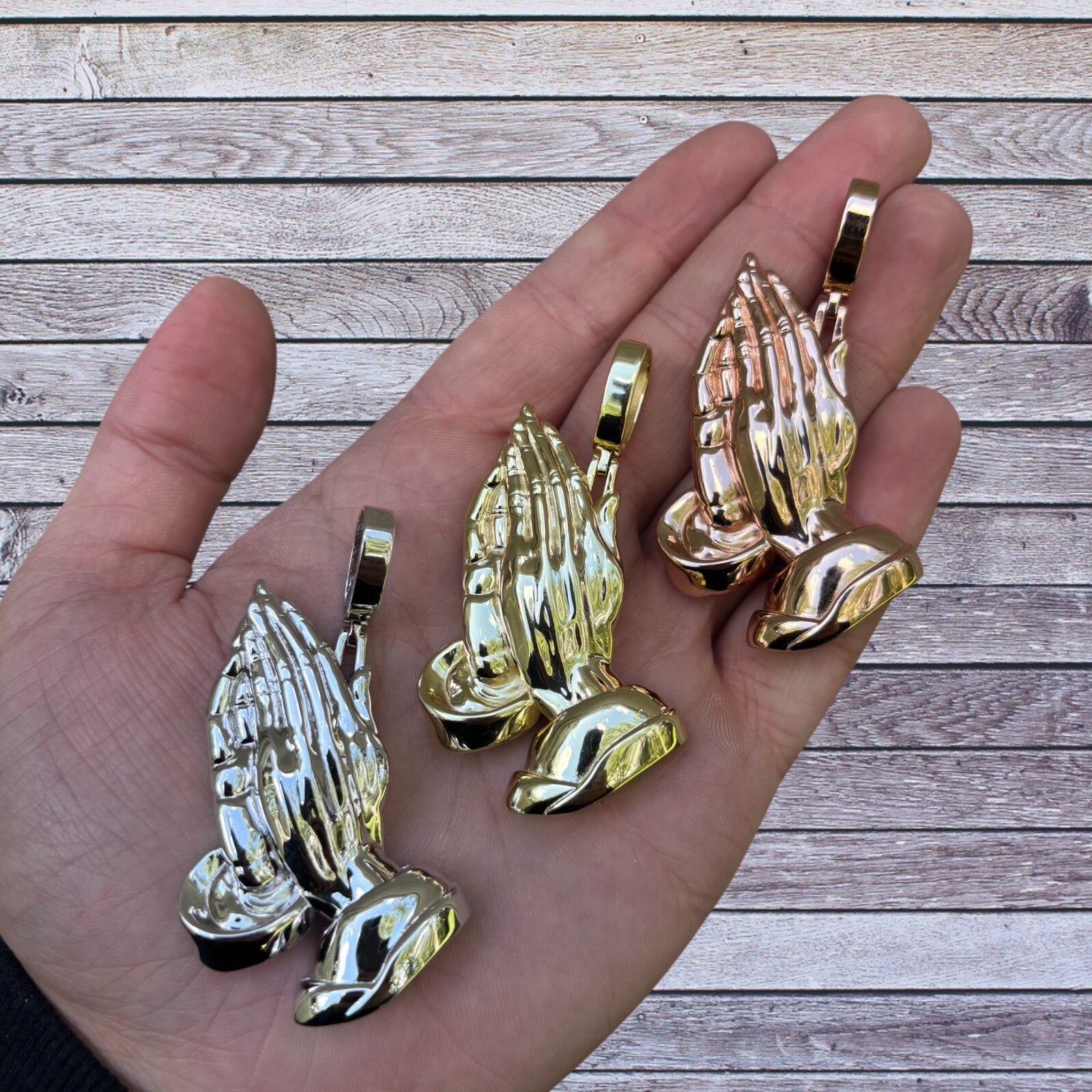 925 Sterling Silver Praying Hands Pendant - Large