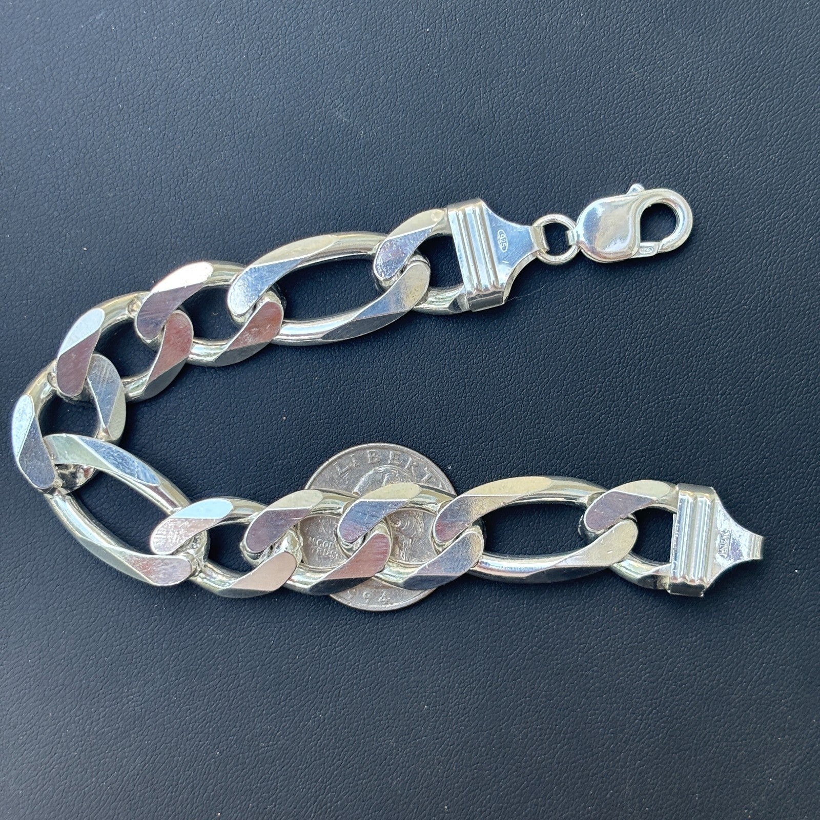 925 Sterling Silver 15mm Figaro Bracelet