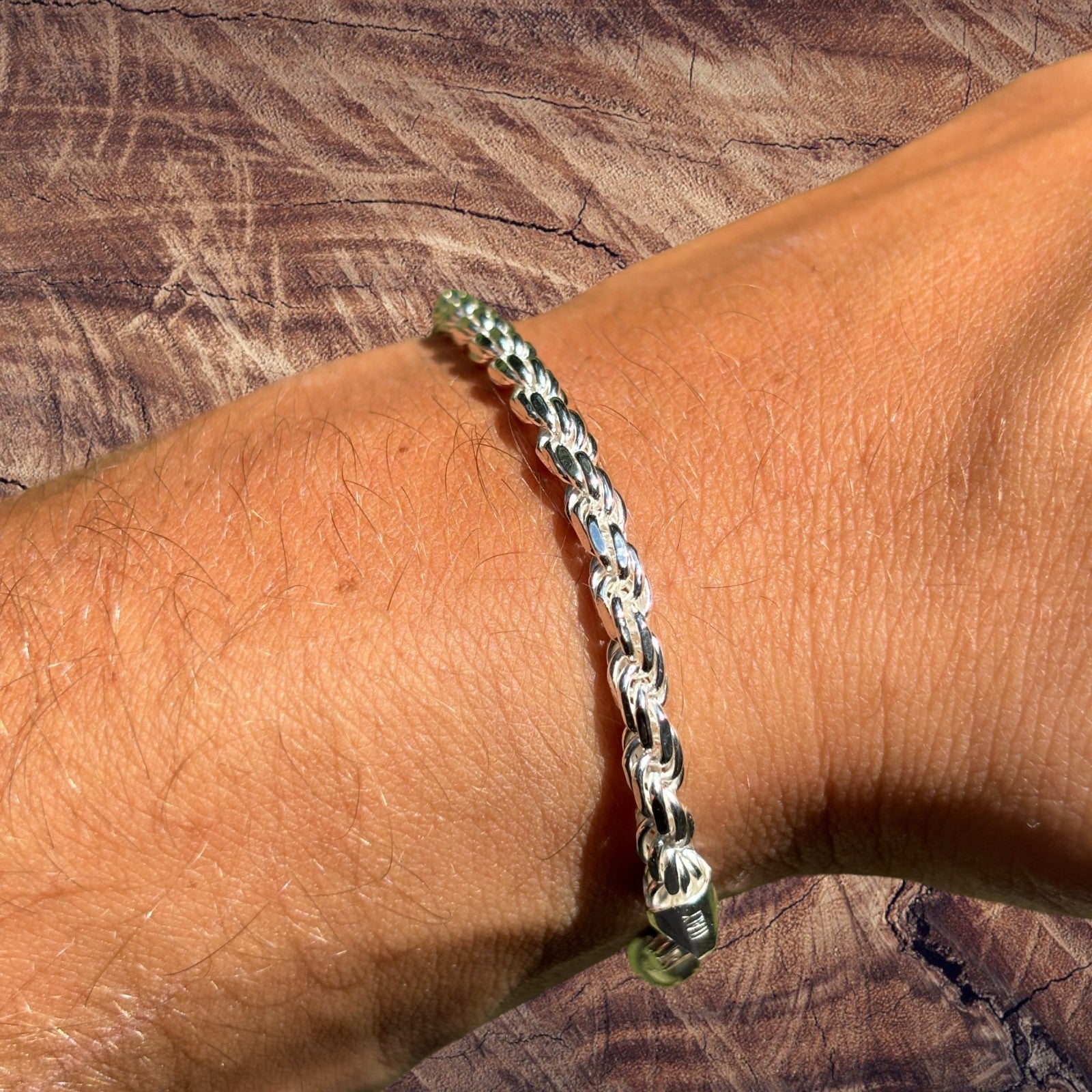 925 Sterling Silver 4mm Diamond Cut Rope Bracelet