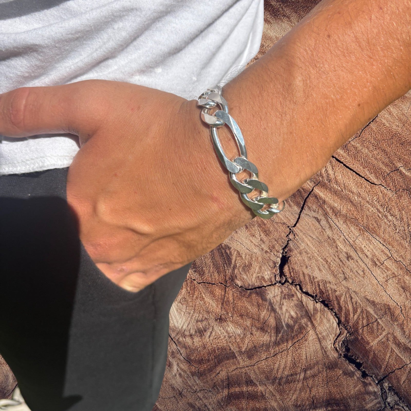 925 Sterling Silver 13mm Figaro Bracelet