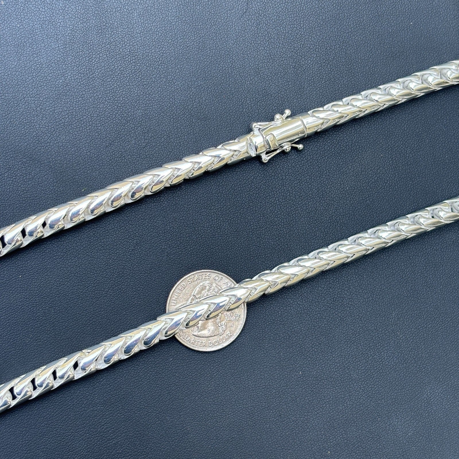 925 Sterling Silver 7mm Rounded Franco Chain W. Box Clasp Necklace