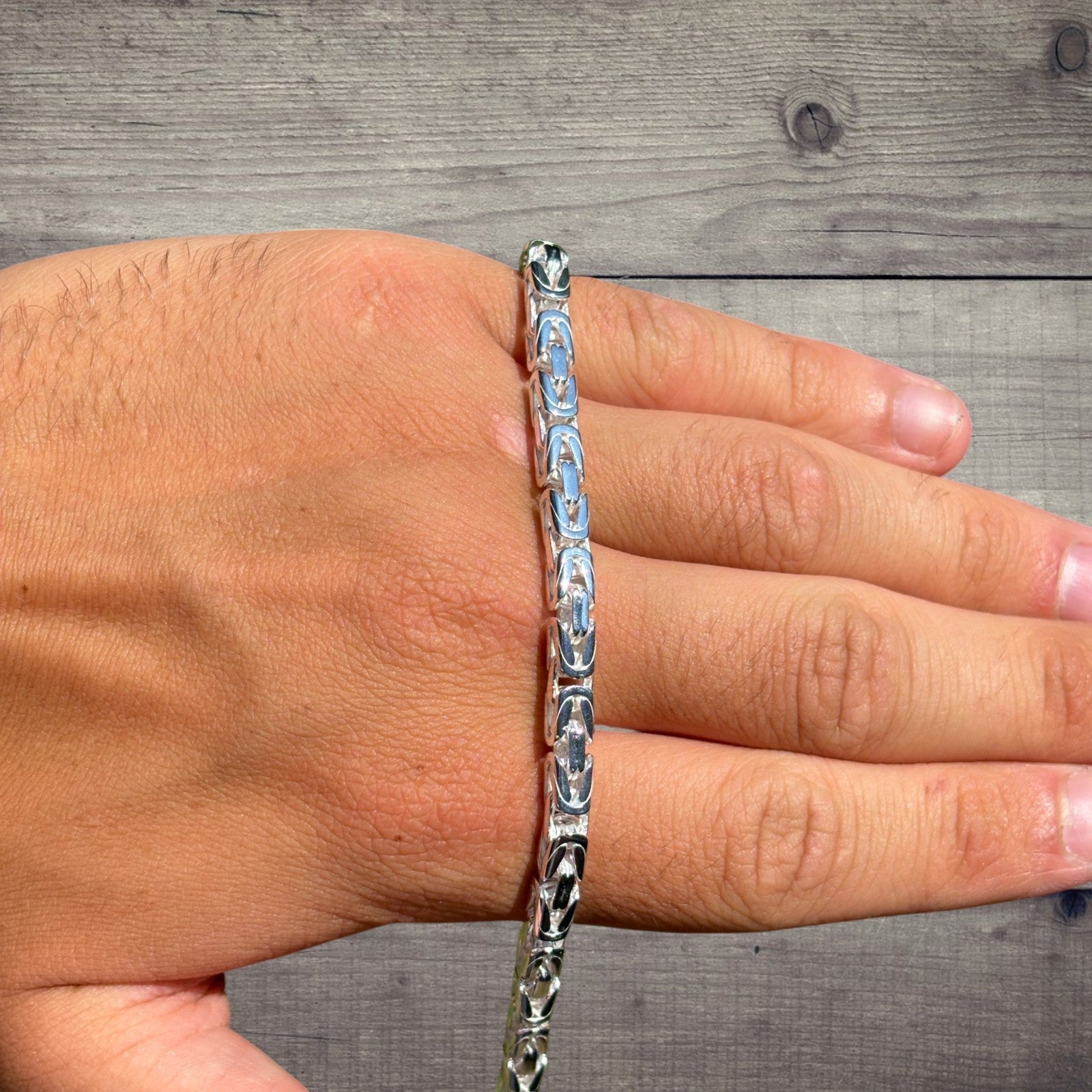 925 Sterling Silver 5mm Byzantine W. Box Clasp Chain Necklace