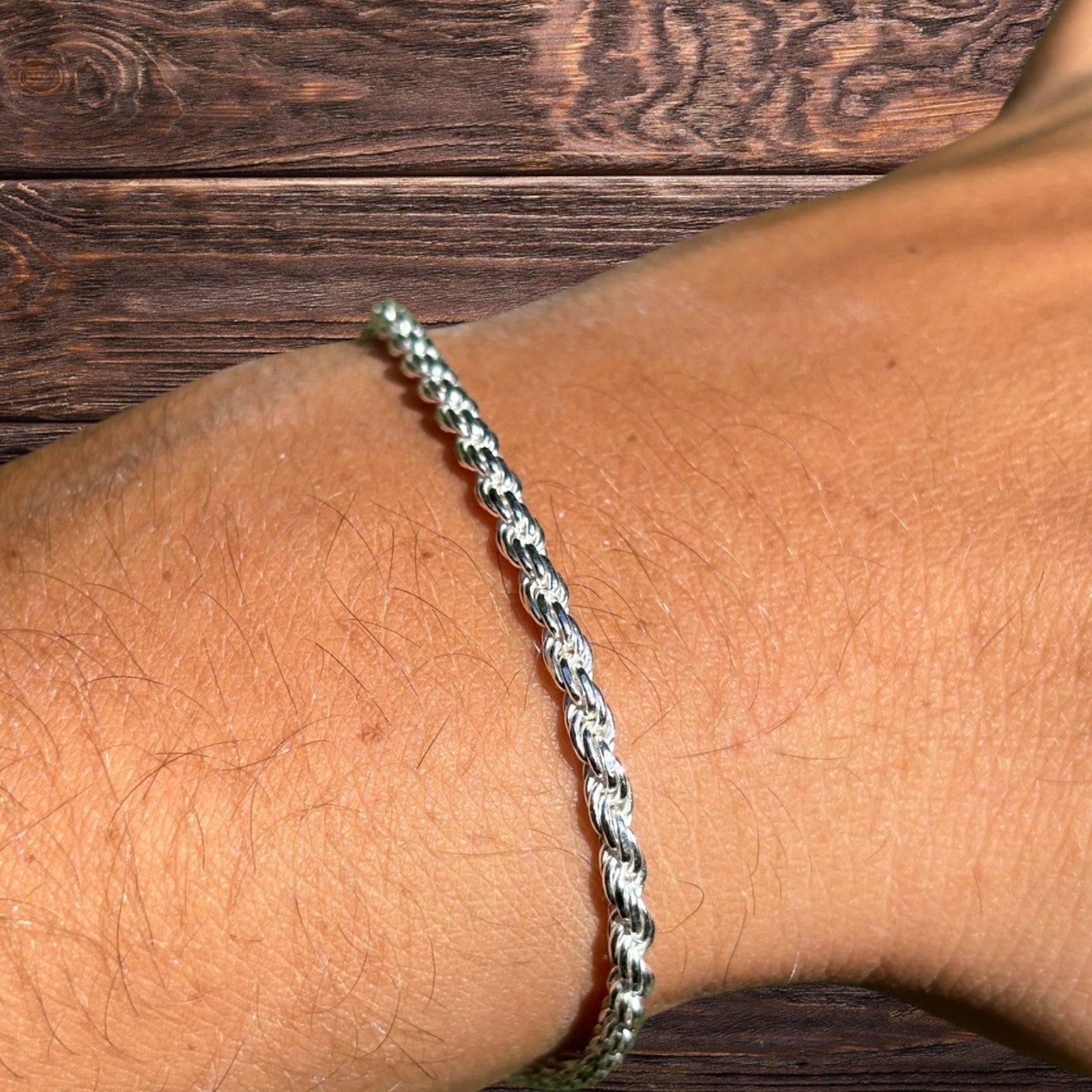 925 Sterling Silver 3mm Diamond Cut Rope Bracelet