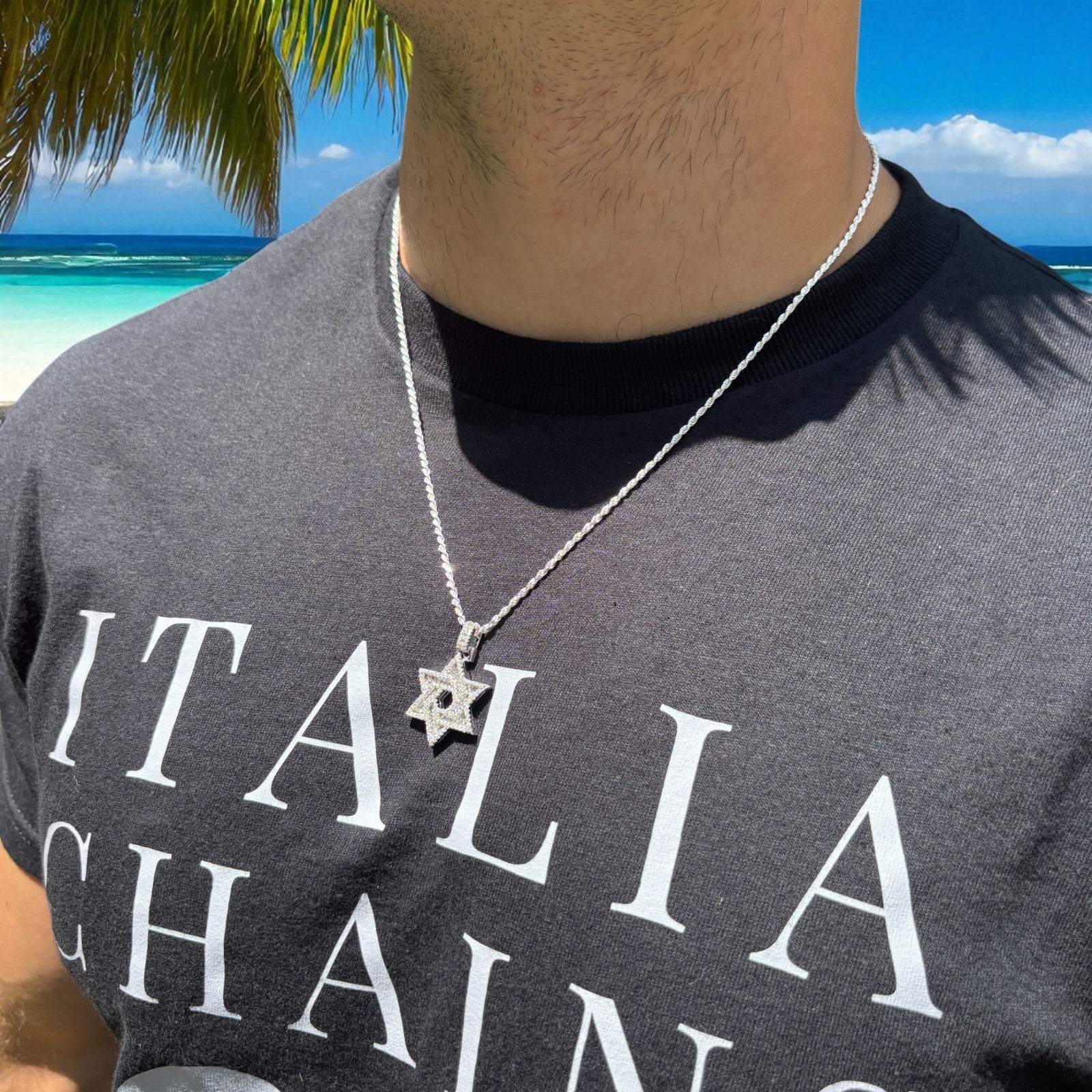 925 Sterling Silver Baguette Moissanite Star Of David Pendant - Small