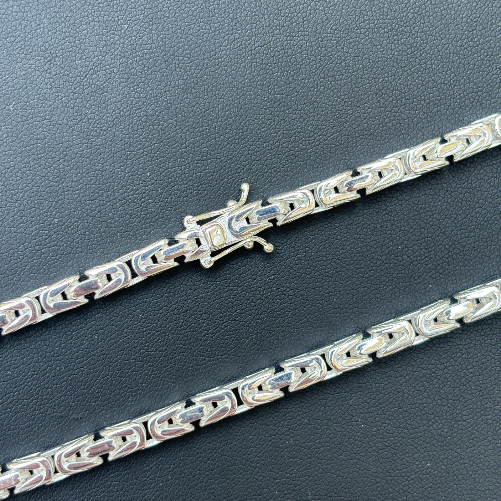 925 Sterling Silver 5mm Byzantine W. Box Clasp Chain Necklace