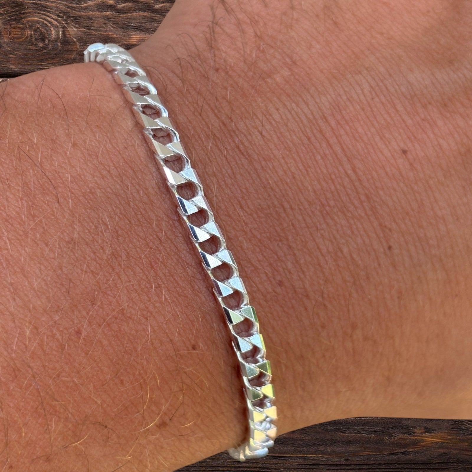 925 Sterling Silver 4mm Square Curb Bracelet
