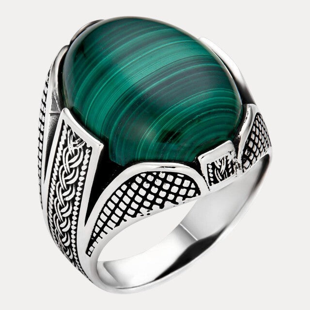 925 Sterling Silver Green Malachite Ring
