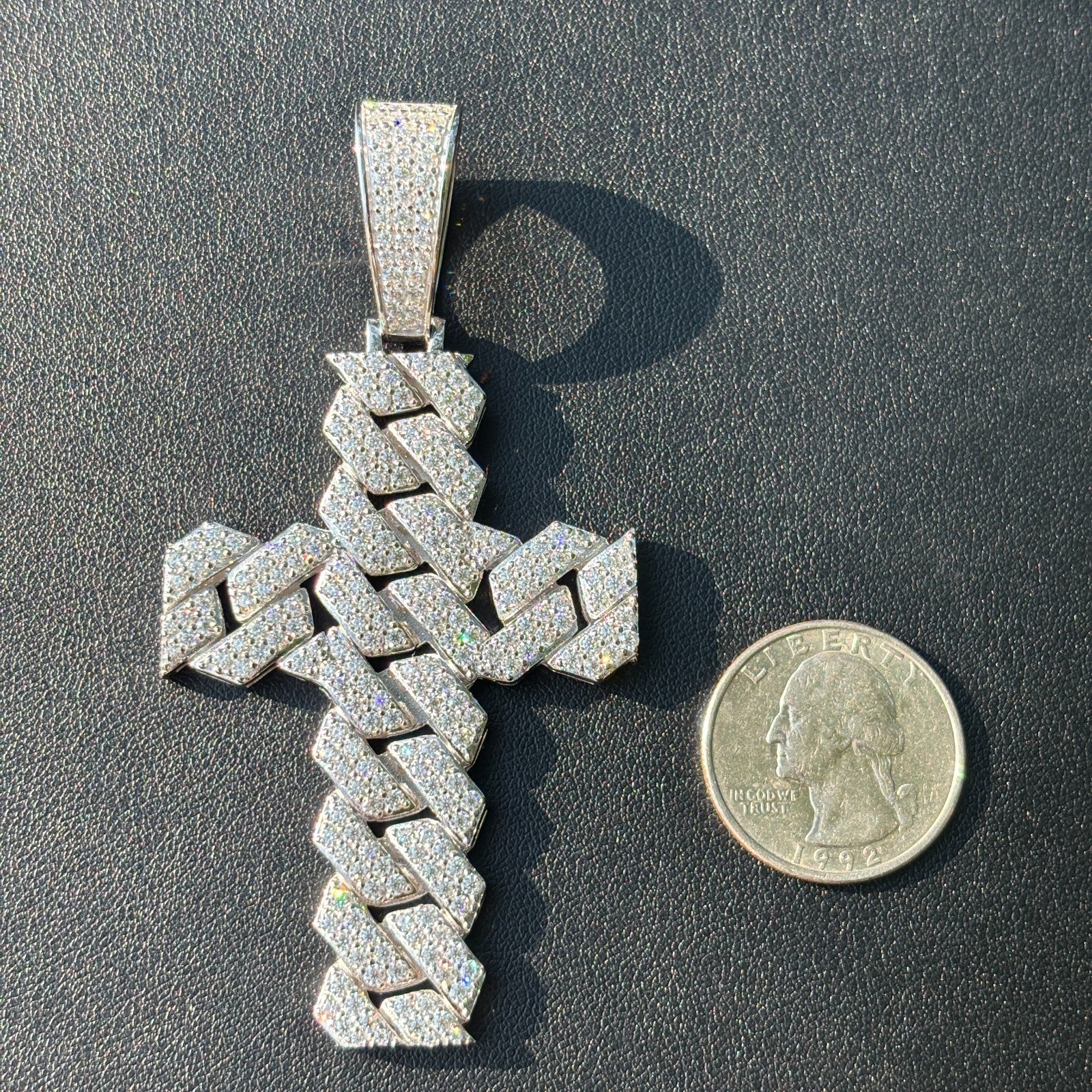 925 Sterling Silver Cuban Prong Cross With Moissanite - Large