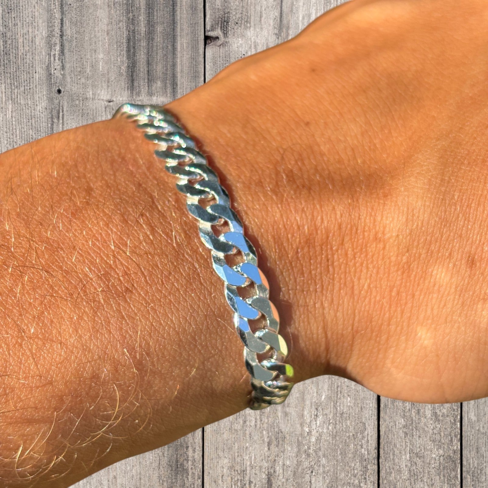 925 Sterling Silver 7mm Flat Curb Bracelet