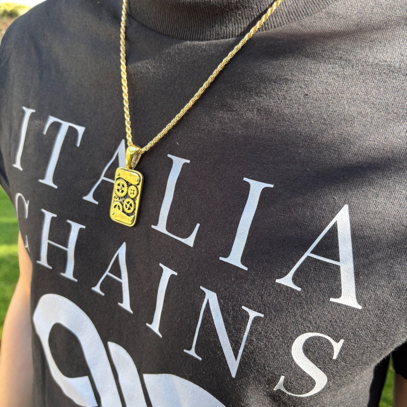 925 Sterling Silver Gears On A Dog Tag Pendant