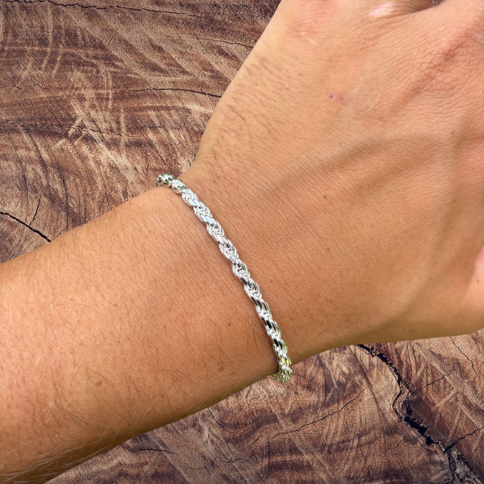 925 Sterling Silver 4mm Diamond Cut Rope Bracelet