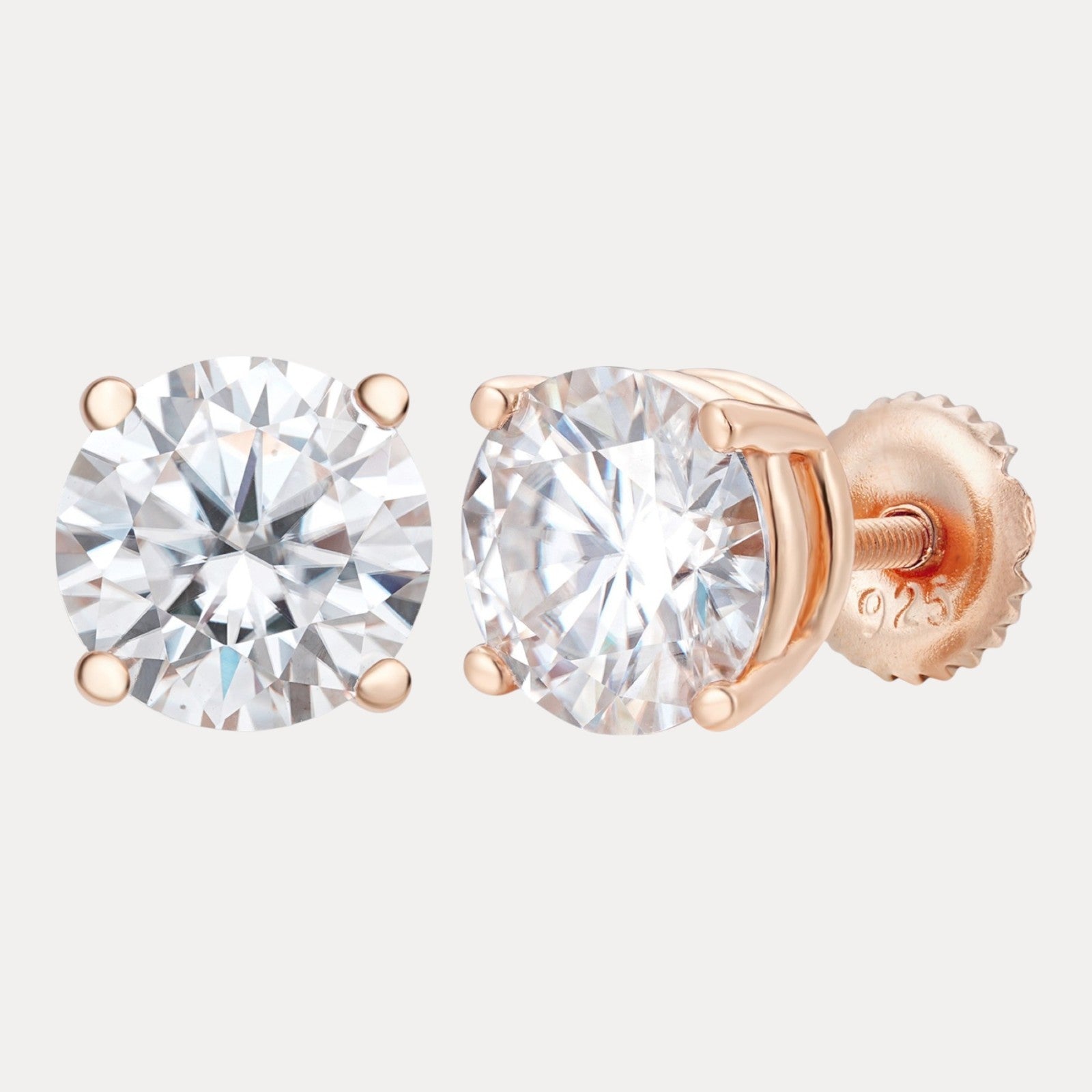 925 Sterling Silver 8mm Moissanite Earrings 4ct TW Studs