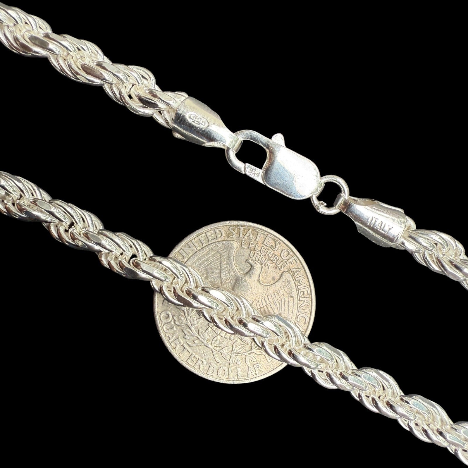 925 Sterling Silver 6mm Diamond Cut Rope Chain Necklace