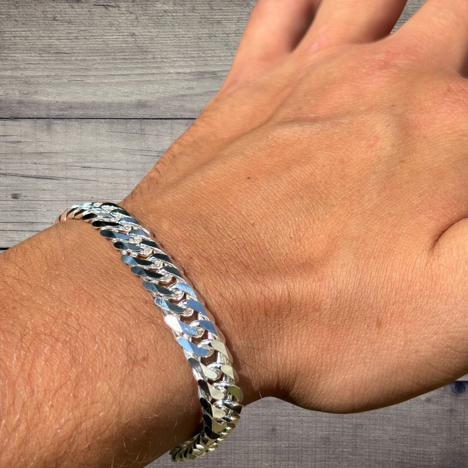 925 Sterling Silver 10mm Double Curb Bracelet