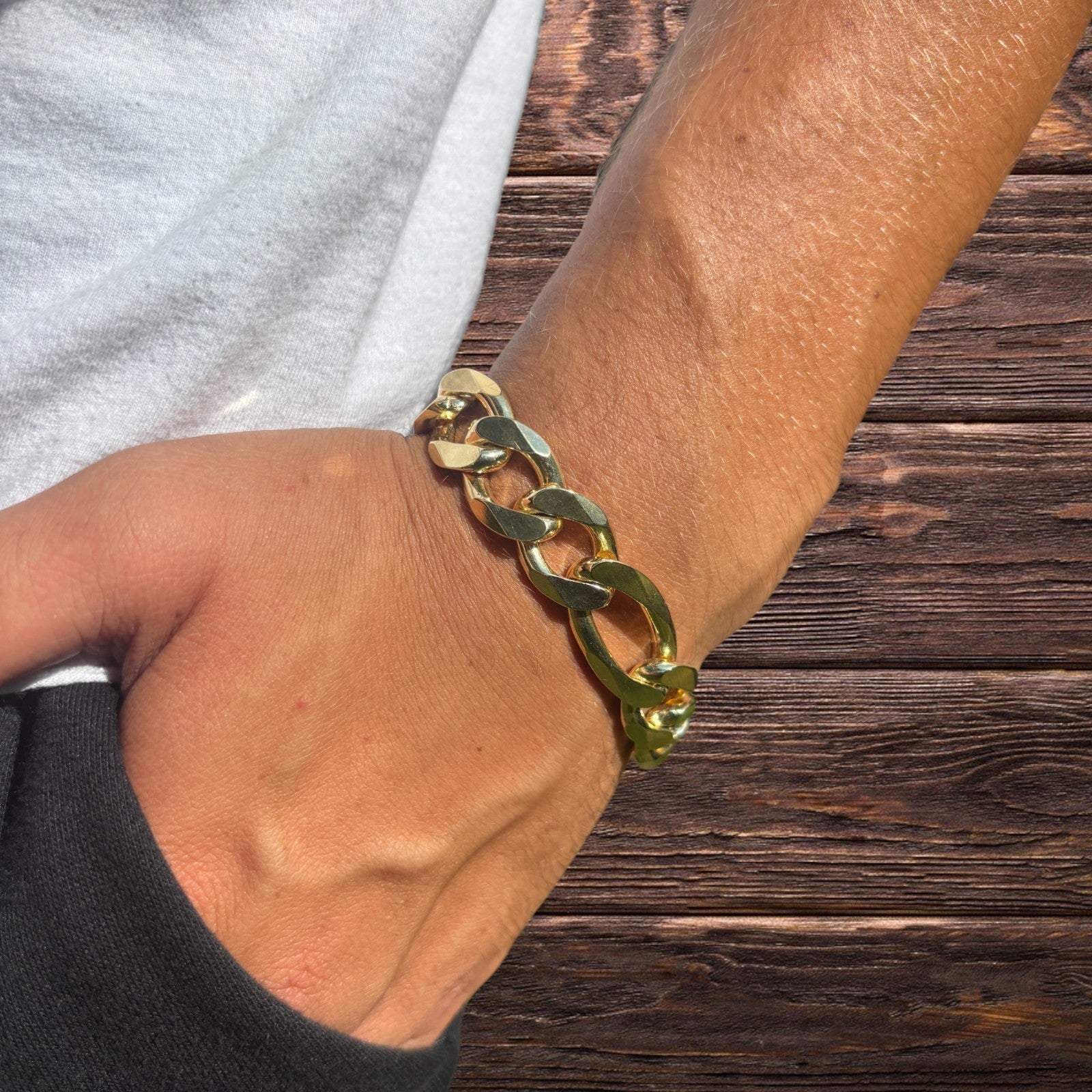 925 Sterling Silver 15mm Figaro Bracelet