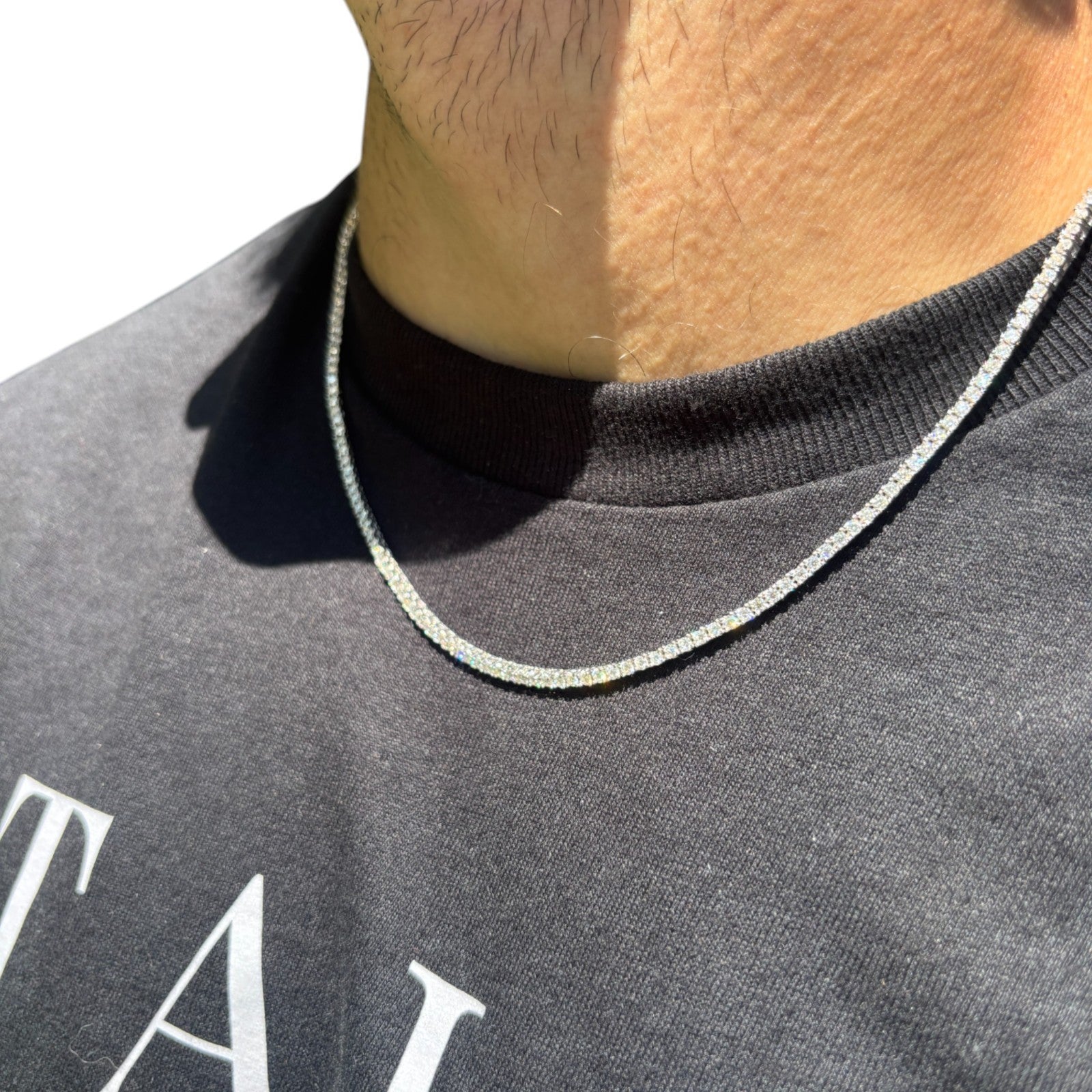 925 Sterling Silver 2mm Tennis Chain Necklace - CZ Or Moissanite