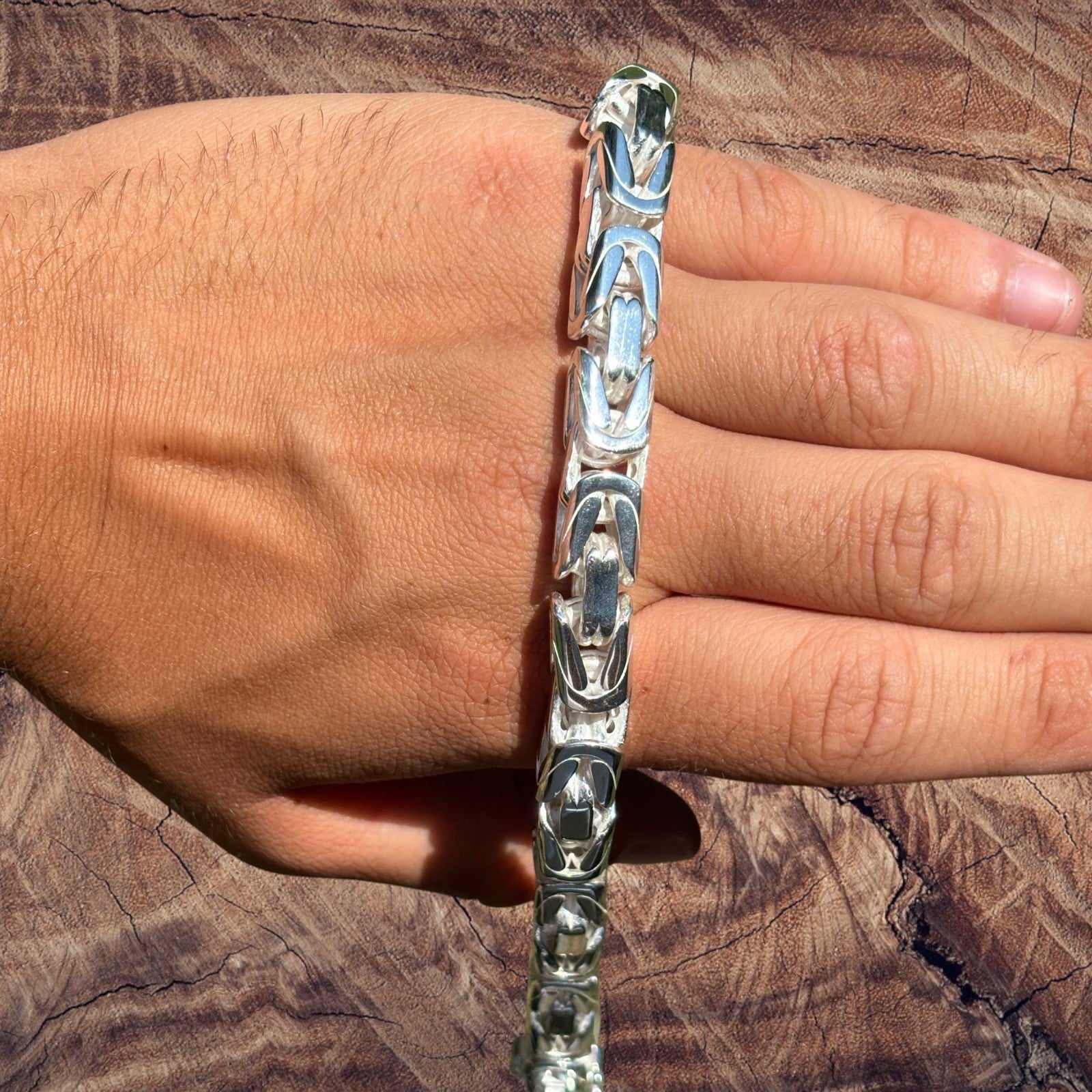 925 Sterling Silver 10mm Byzantine W. Box Clasp Chain Necklace