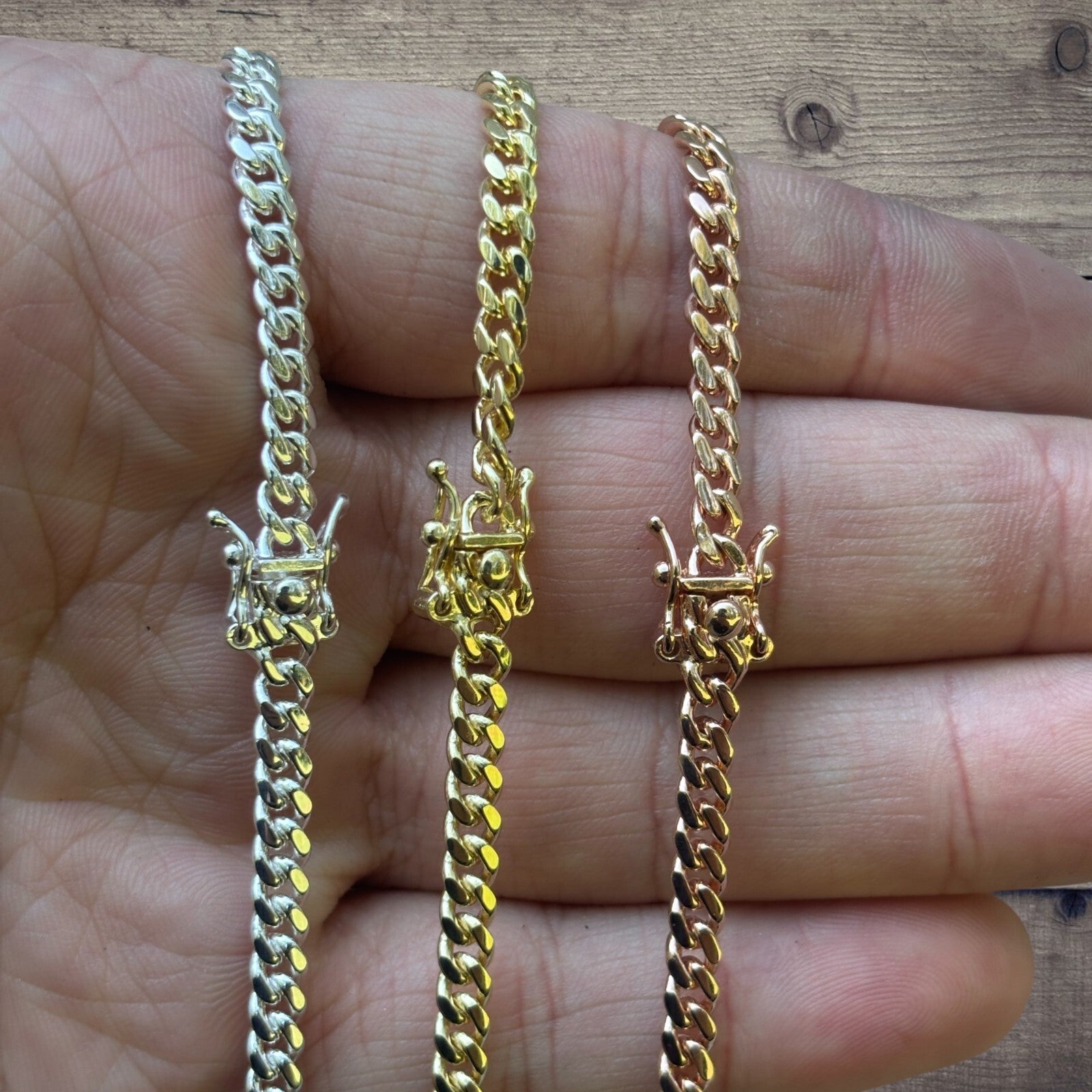 925 Sterling Silver 4mm Miami Cuban W. Box Clasp Chain Necklace